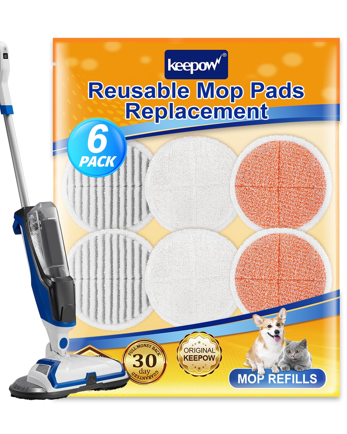 KEEPOW Spinwave Replacement Pads for Bissell Spinwave Mop 2124,2039A,2307,23157,20391,20399 Powered Hard Floor Mop (6 Pack)