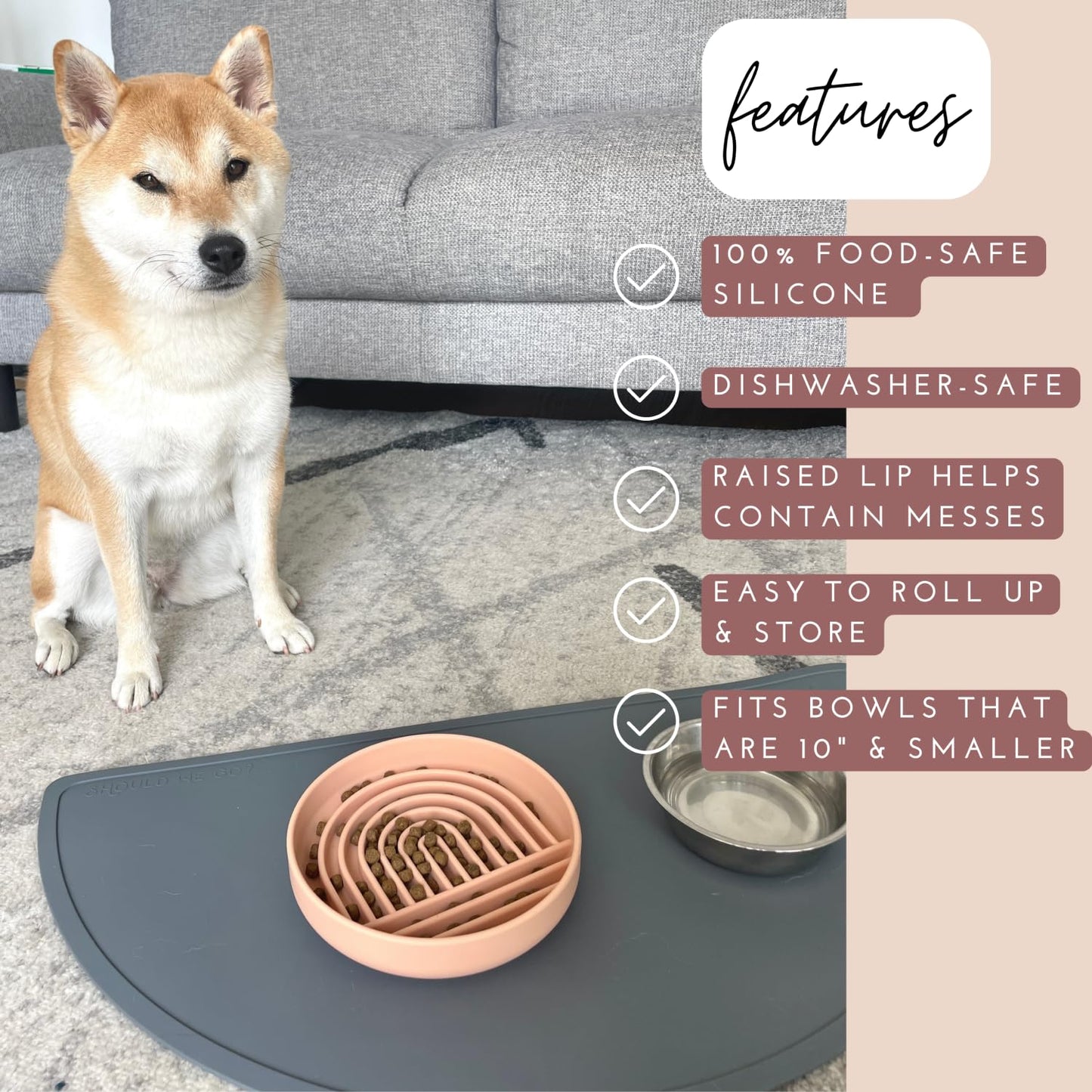 Silicone Pet Food Mat: Waterproof, Non-Slip, Raised Edges to Prevent Spills, Easy-to-Clean Flexible Tray for Dog Feeding and Water Bowls. Large, Cute, Modern Design. (Large, Honey)