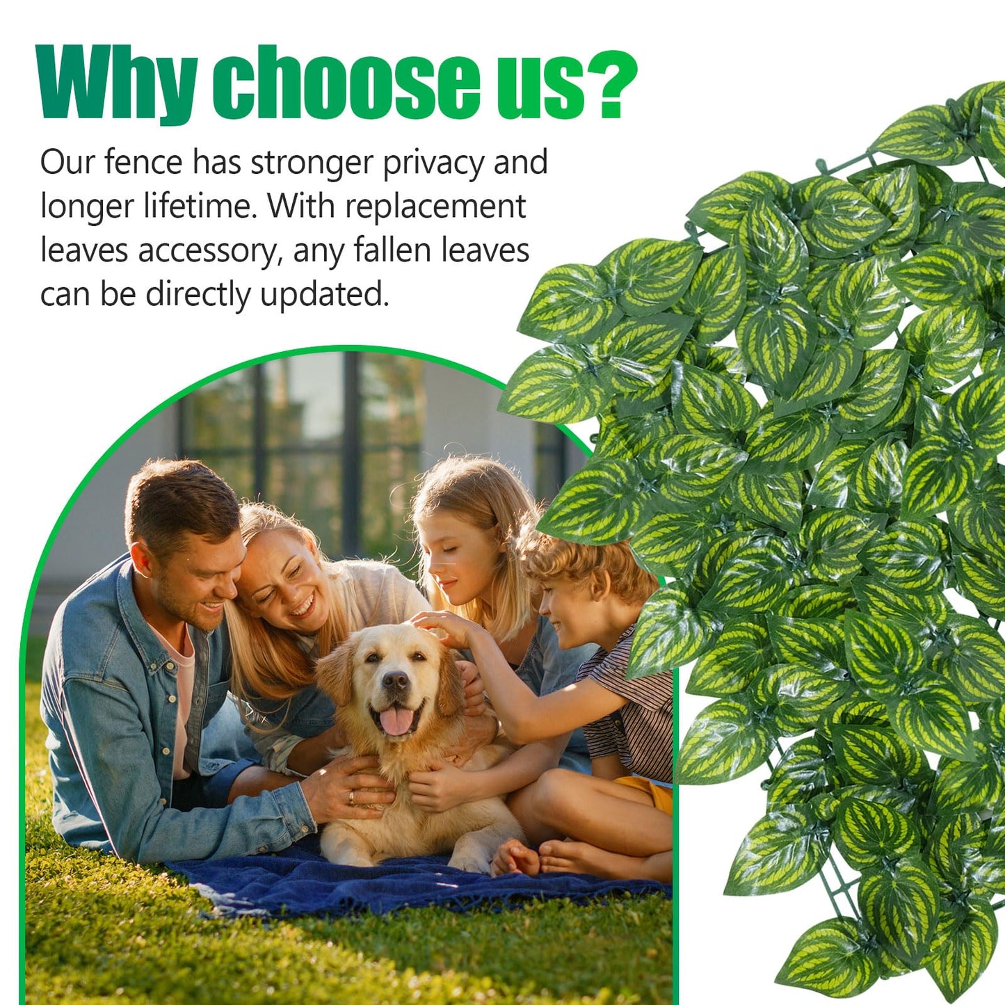 Artificial Ivy Privacy Fence Screen 40x120in, Artificial Faux Ivy Hedge for Garden and Balcony, Faux Leaves Privacy Fence with 100PCS Zip Ties and Replacement Leaves,Nail