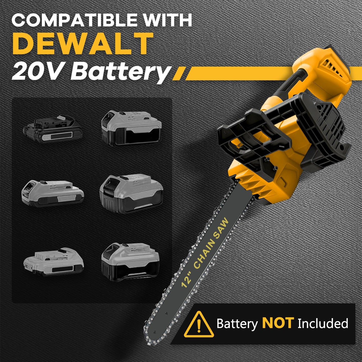 Brushless Chainsaw Compatible with Dewalt 20V Battery, 12 Inch Mini Chainsaw Cordless with 3 Chains and Security Lock Handheld Electric Chainsaw for Wood Cutting, Tree Trimming (No Battery)