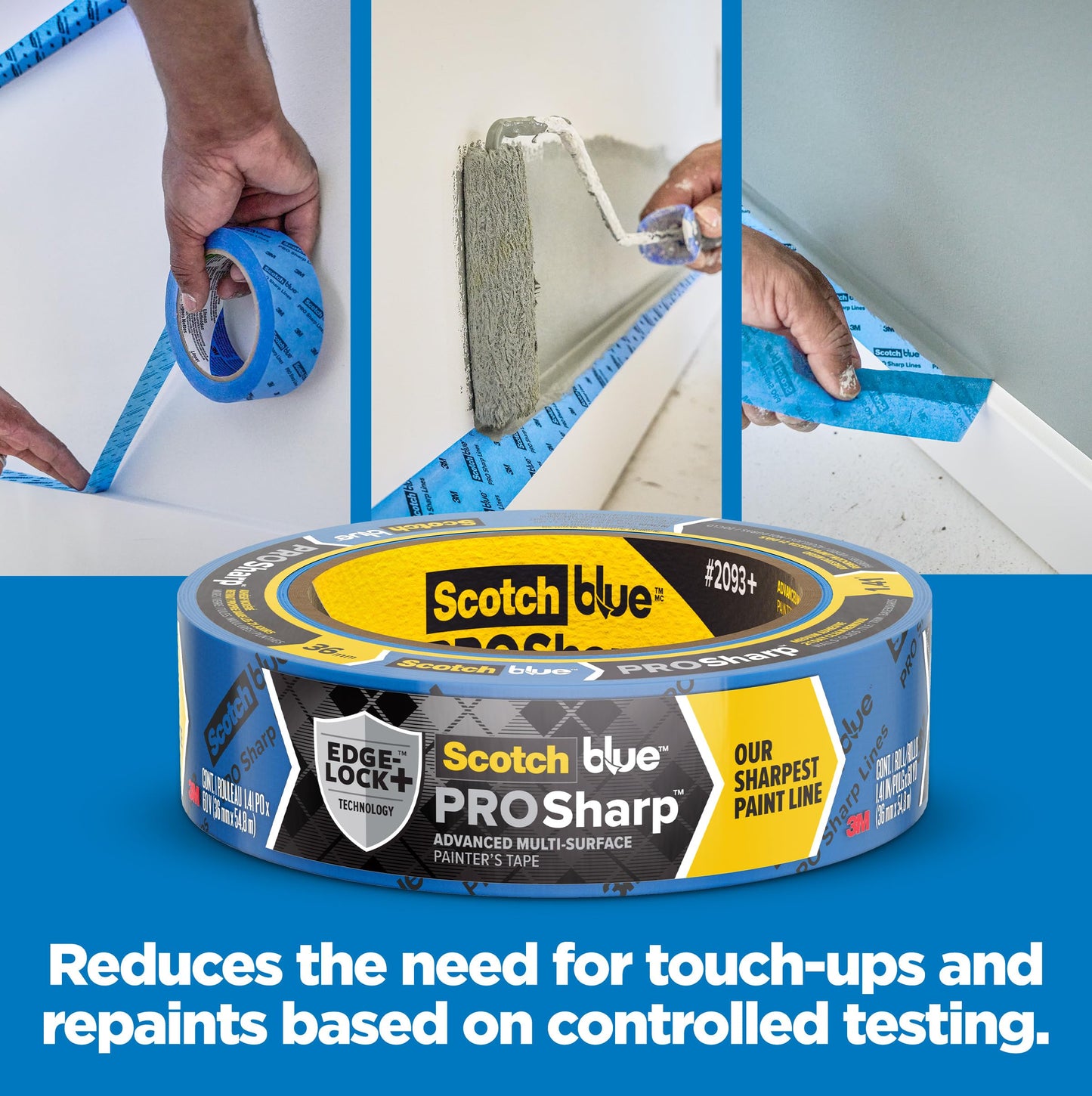 ScotchBlue PROSharp Painter's Tape 2 Inch Wide (1.88 in x 60 yd) 3 Rolls Blue Tape Protects Surfaces and Removes Easily, Edge-Lock Tape for Indoor and Outdoor Use (2093+-48AC3)