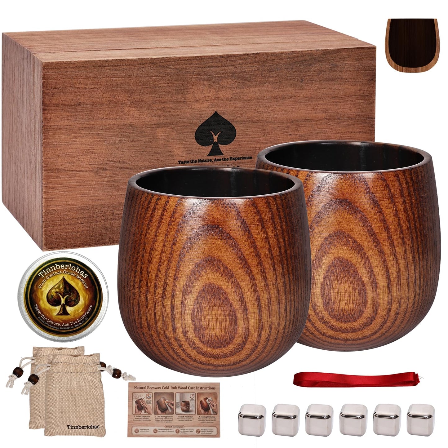 Tinnberlohas Charred Wooden Whiskey Glass Set of 2 – Durable Bourbon Tumbler for Men, Insulated Old Fashioned Glass – Whiskey Gifts for Husband, Dad, Brother – Birthday, Christmas, Father's Day