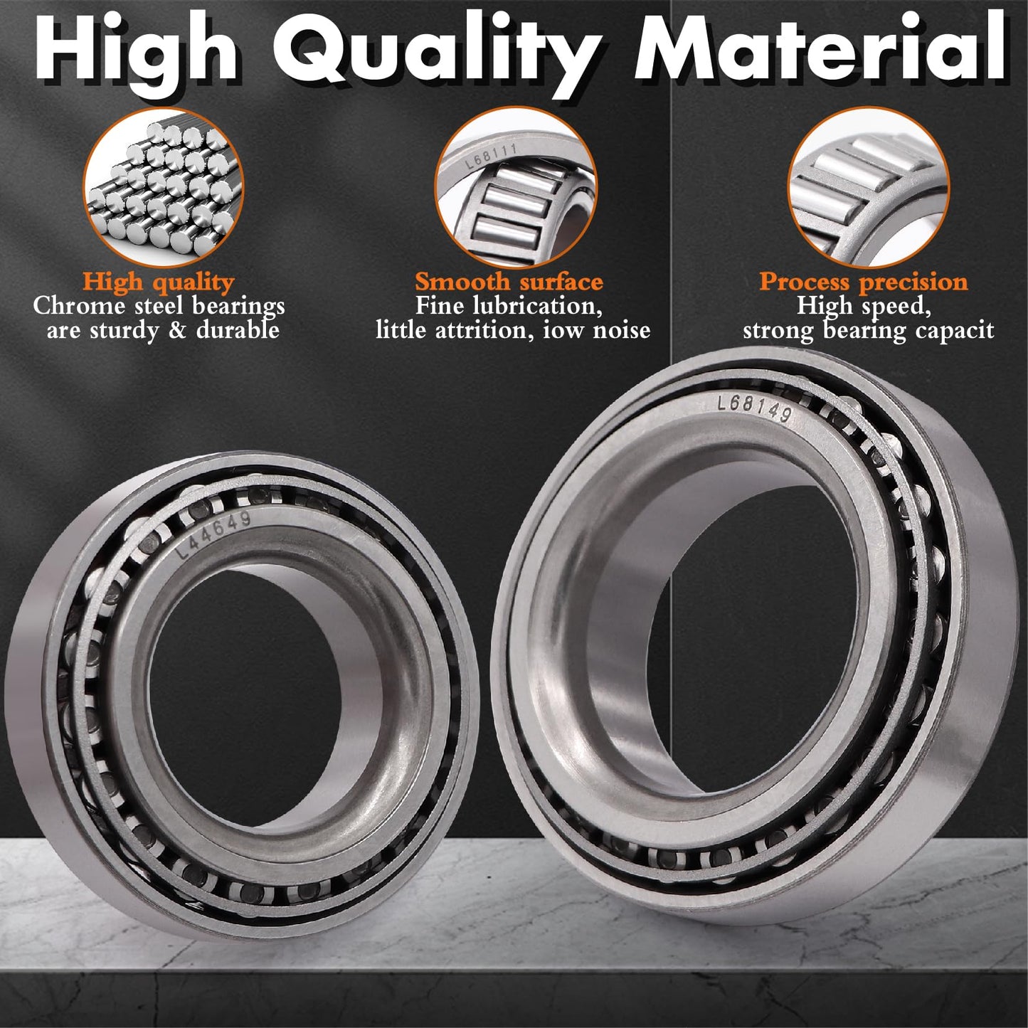 4 Sets L68149 L44649 Boat Trailer Axle Hub Bearing Kit, 171255TB/10-19 Grease Seals, 171255TB/10-19 Grease Seals, Spindle Nuts, 1.98" Dust Covers and Rubber Plugs, Cotter Pins,Washers for #84 Spindle