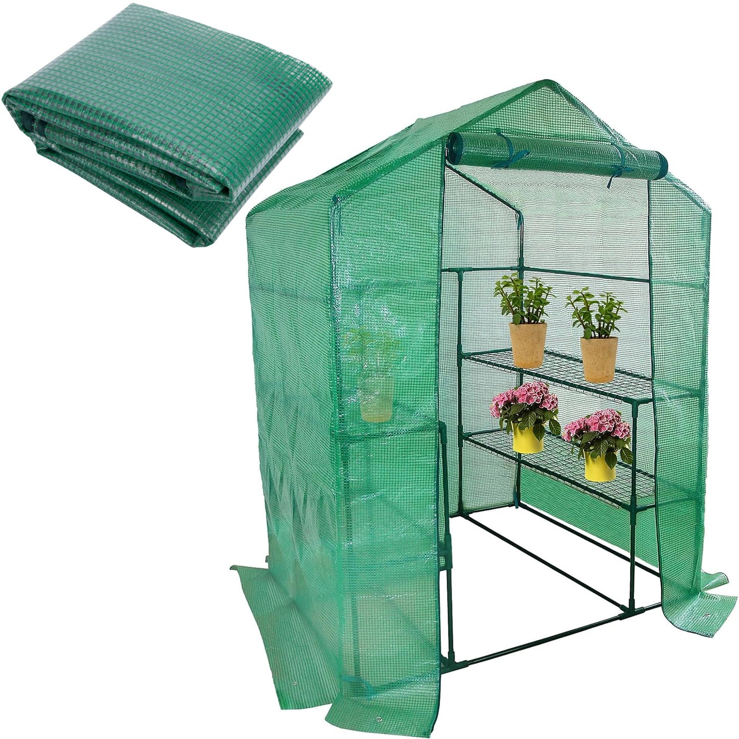 SHANGXING Walk-in Greenhouse Replacement Cover with Roll-Up Zipper Door- 56"x56"x76" PE Plant Gardening Greenhouse Cover for Gardening Plants Cold Frost Protection Wind Rain Proof (Frame Not Include)