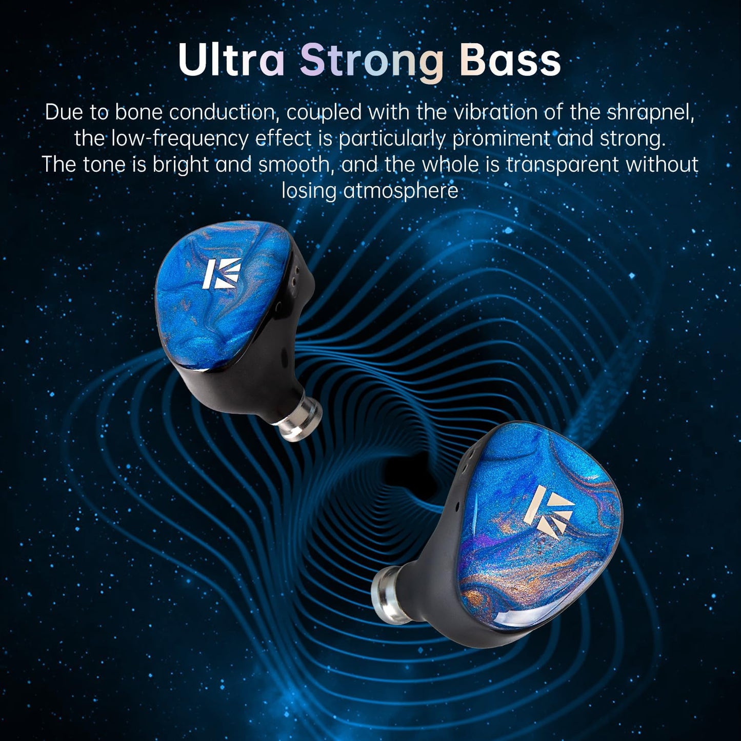 KBEAR KB02 Colorful Resin Shell in Ear Monitor Headphones, Bone Conduction Dynamic Driver Wired Earbuds, IEM Headphones HiFi Earphones with 2Pin 4N OFC Cable 3.5mm Plug for Singers Musicians, Blue