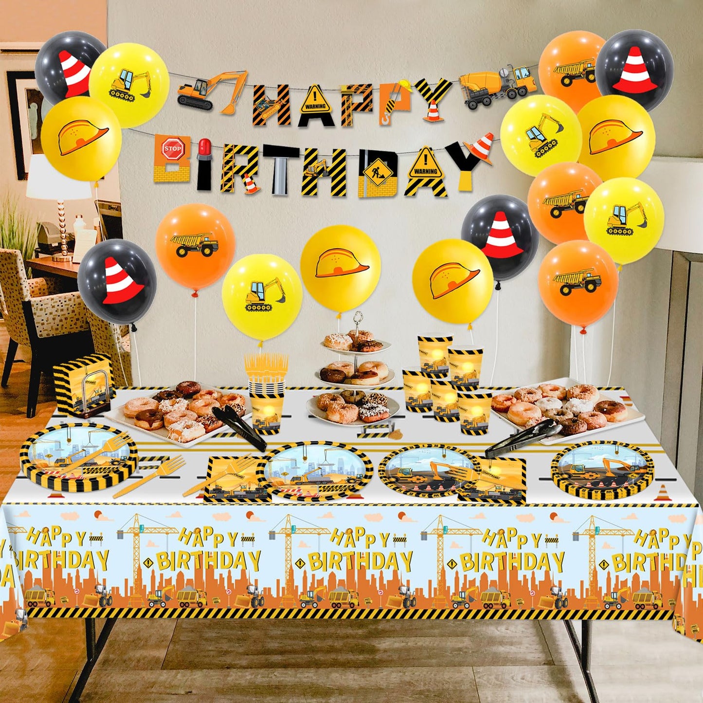 Construction Birthday Party Supplies Serve 20 Construction Theme Tableware Set Dump Truck Plates Napkins Cups Forks Knives Banner Tablecloth Construction Party Decorations Kids Birthday Party Supplies