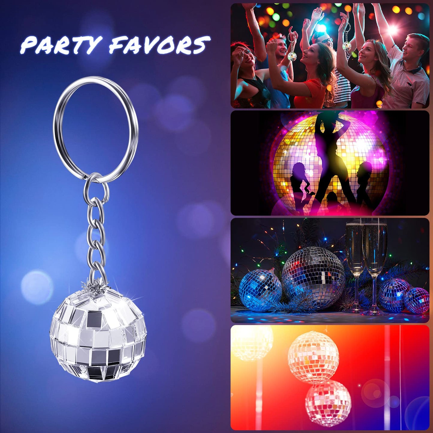 Henoyso 36 Pcs Mini Disco Ball Keychain Bulk Disco Ball Party Favors Sliver Disco for 70s 80s Decorations Mardi Gras Supplies