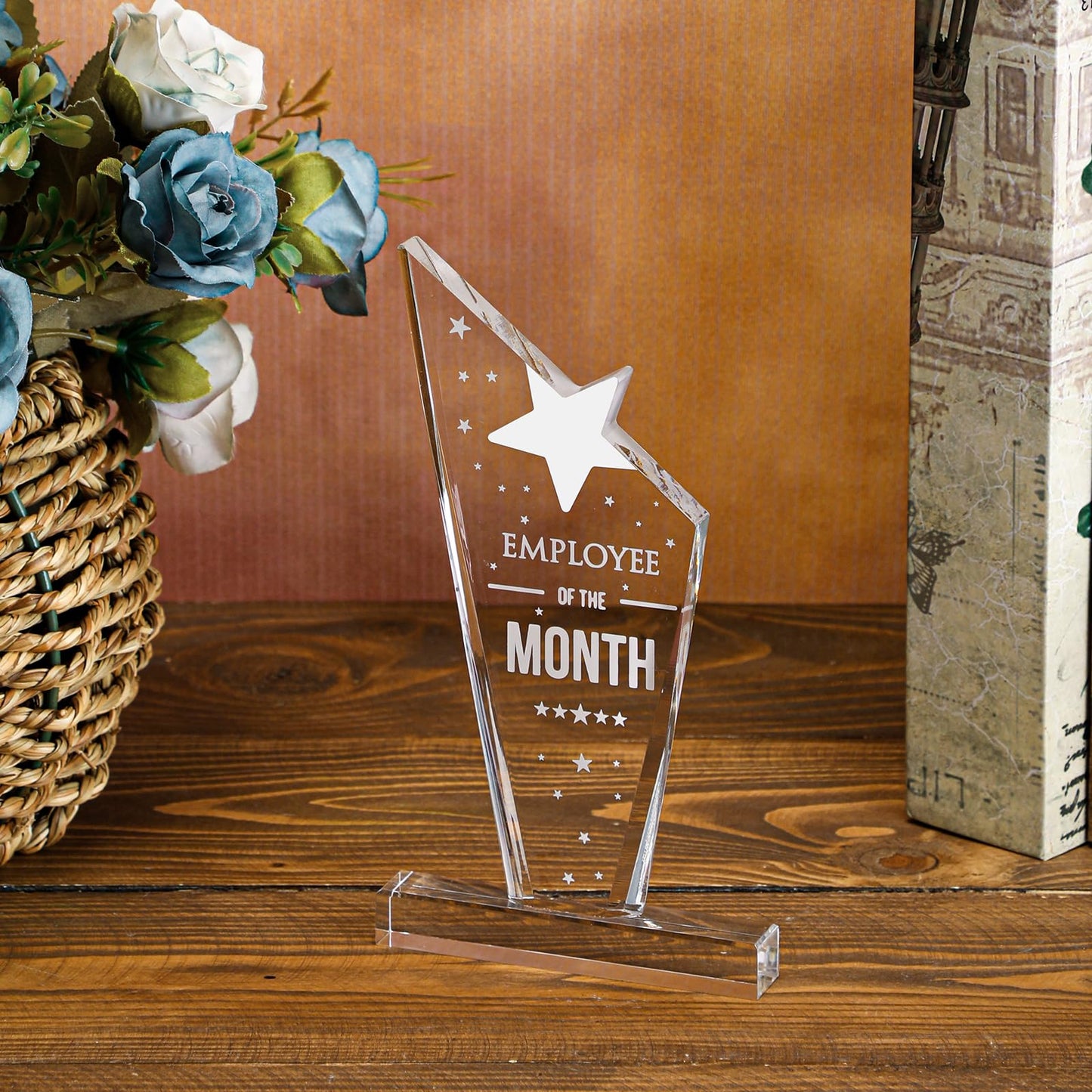 Roowest 6 Pcs Employee of The Month Plaque Trophy Employee Month Appreciation Award Gifts Bulk Coworker Acrylic Trophy Reward Sign Keepsake for Teacher Nurse Colleague Staff Volunteer Team Office