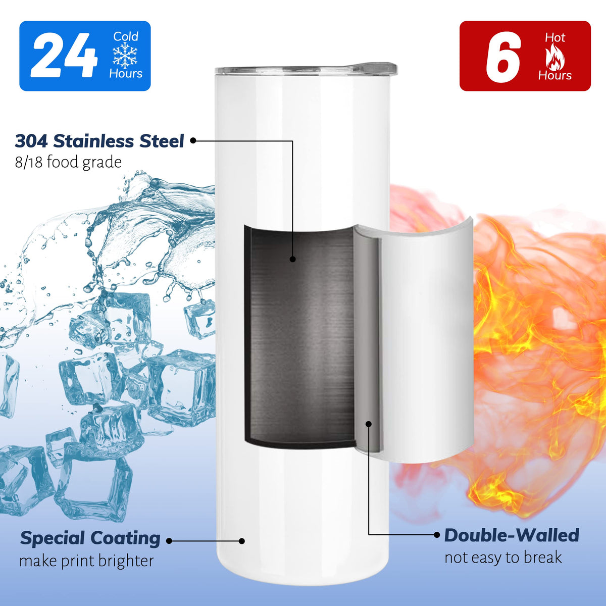 Joyclub 20 oz 10 Pack Skinny Straight Stainless Steel Insulated Tumblers with Lid and Straw, Gift Box