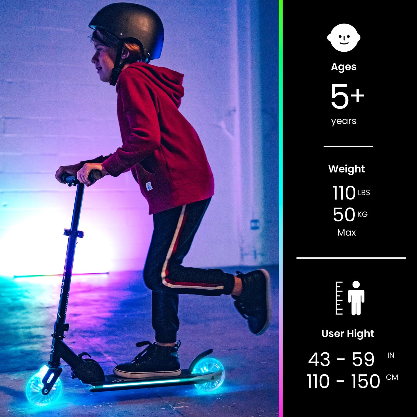 Aero Scooter for Kids 5-7 with Dynamic Lights | Boys Girls 2 Wheels Kick Scooter | Foldable & Height Adjustable, 110lbs Max