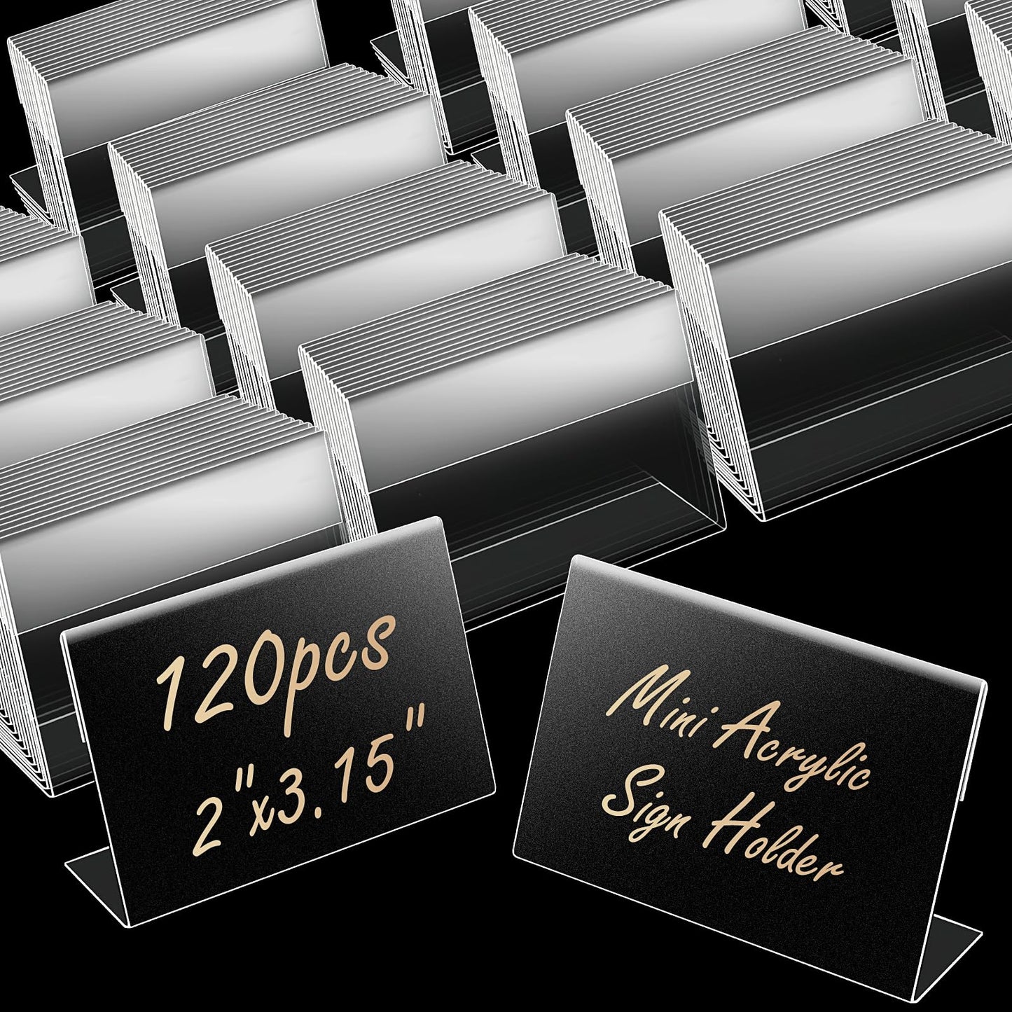 120 Pack Mini Acrylic Sign Display Holder 3.15x2 Inch Clear Price Display Holder Small Price Card Holder L Shape Stand Up Label Sign Holder for Weddings, Buffet, Birthday Parties, Bakery and Retail