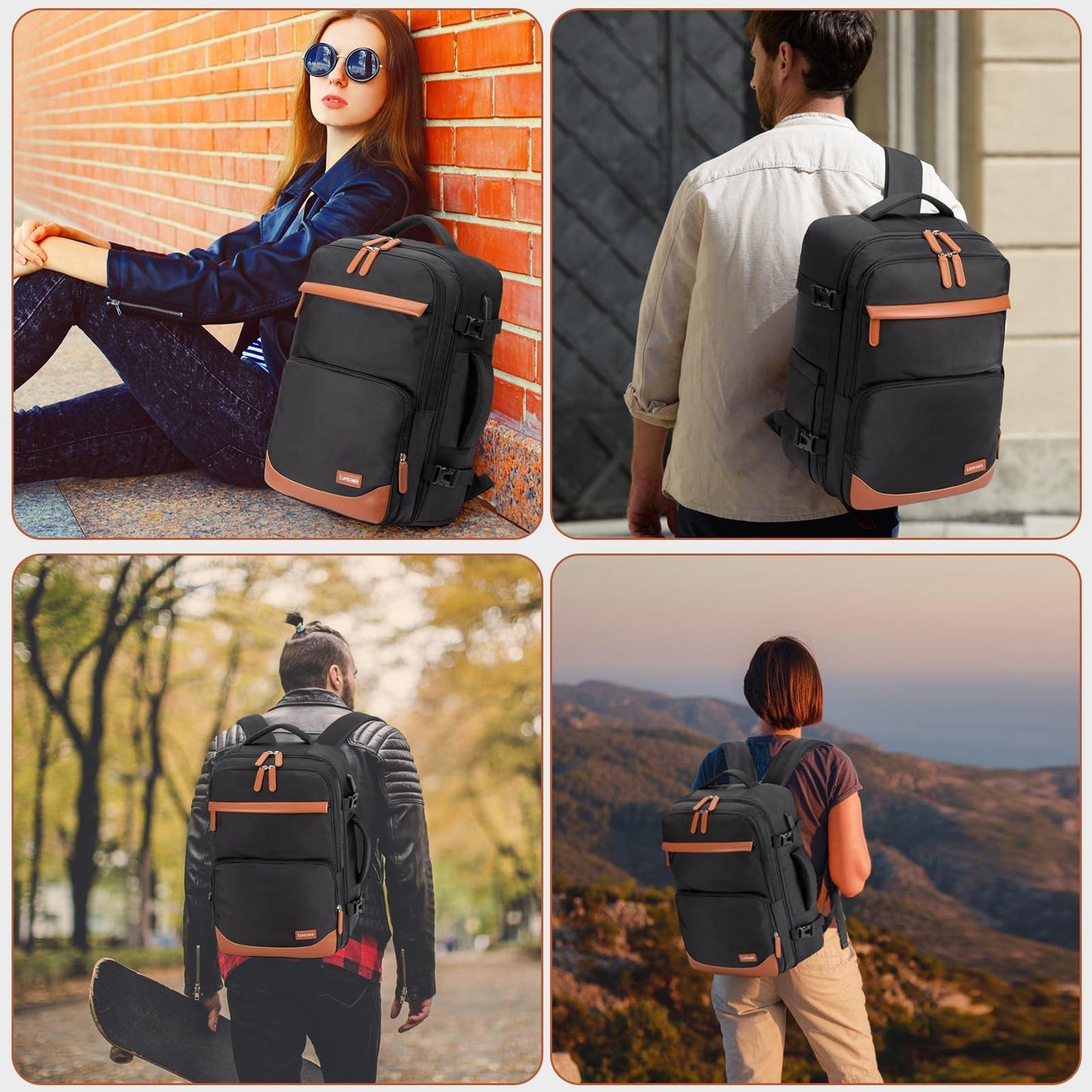 40/50L Travel Backpack with USB Charging Port, Water-Resistant Carry On Backpack, Business Laptop Backpack for Men Women
