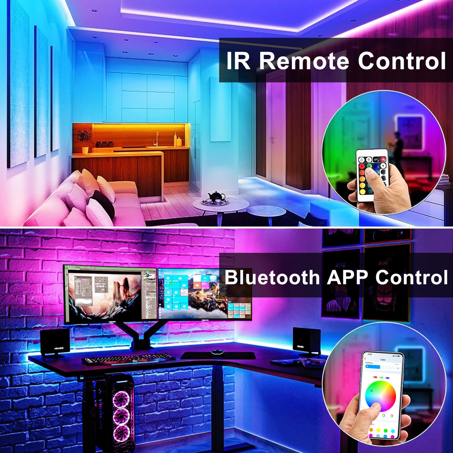 DAYBETTER 100ft Led Strip Lights for Bedroom with App Control Remote, 5050 RGB Led Lights for Bedroom, Music Sync Color Changing Strips for Room Party (2 Rolls of 50ft)
