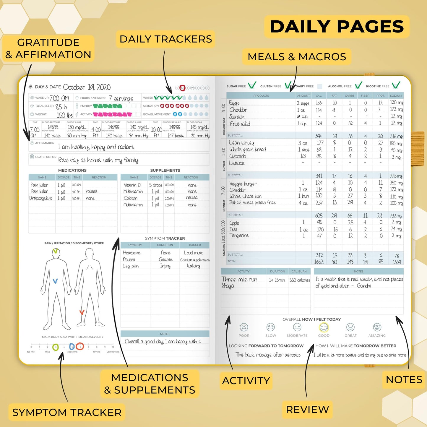 Clever Fox Large Medical Planner 12-Month – Medical Notebook, Health Diary, Wellness Journal to Track Health – 12 Months, 7x10.5″ (Amber Yellow)