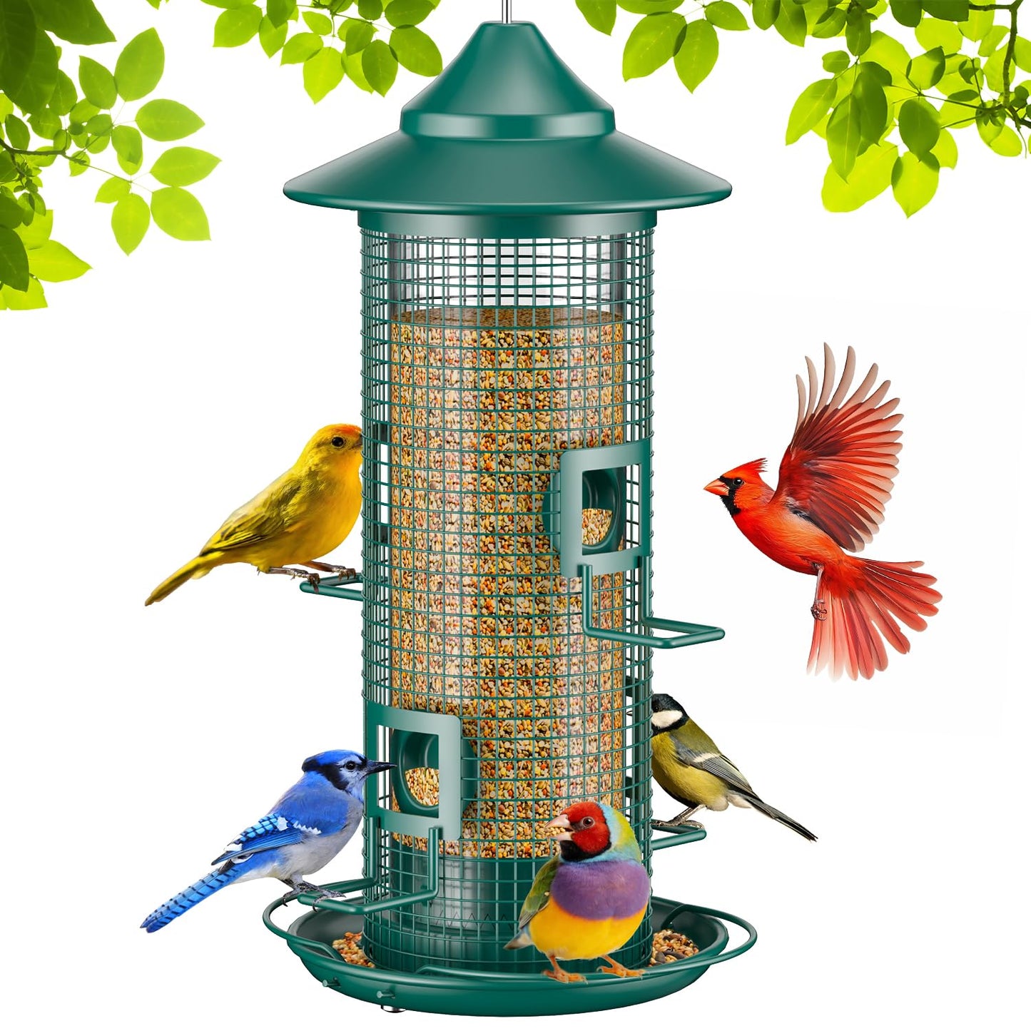 Jarkyfine Metal Mesh Tube Bird Feeder for Outdoors Hanging - Squirrel Chew Proof Bird Feeders for Outside, Rust-Proof, 4 Ports, 2LB Large Capacity, Easy to Refill, for Finch Cardinal Wild Birds
