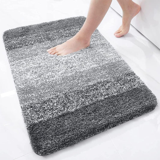 OLANLY Luxury Microfiber Bath Mat, Extra Soft and Absorbent Bathroom Mat, Non-Slip Plush Shaggy Bathroom Rug, Machine Wash Dry, Bath Rugs for Bathroom Floor, Tub and Shower, 20x30, Grey