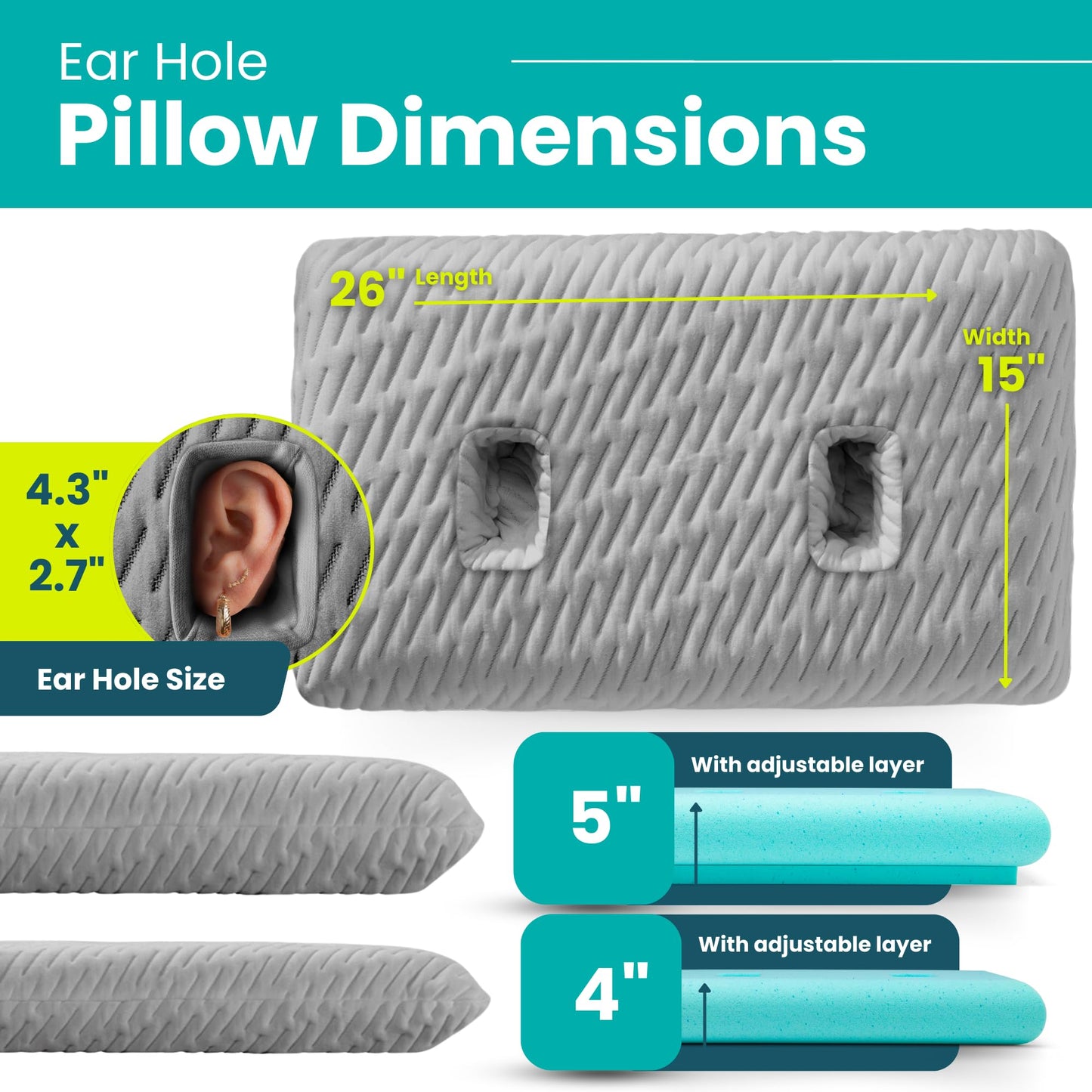 BLISSBURY Ear Pillow with Ear Hole for Sleeping with Sore Ear Pain | Piercing Pillow | Adjustable Memory Foam Pillow with Holes for chondrodermatitis CNH | Ear Piercing Protection | Support earplugs