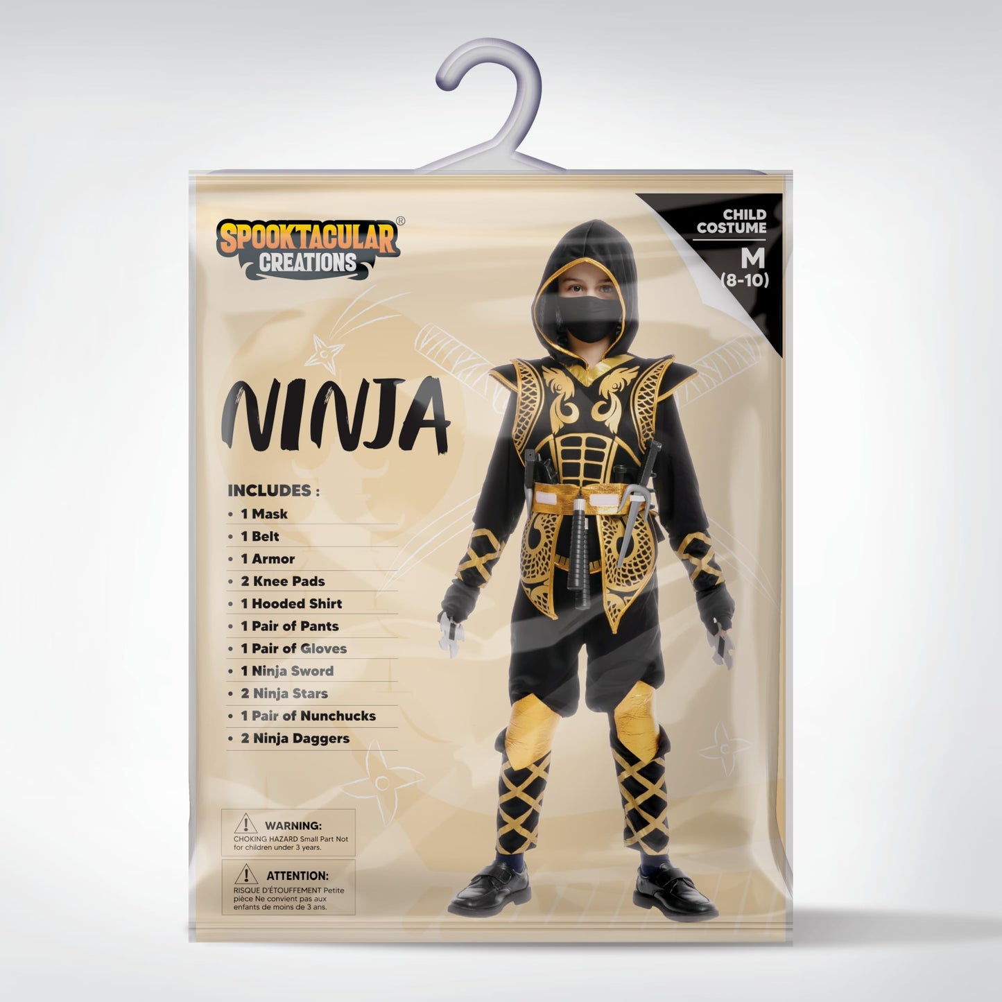 Spooktacular Creations Kids Golden Ninja costume for Boys Halloween Dress Up-S