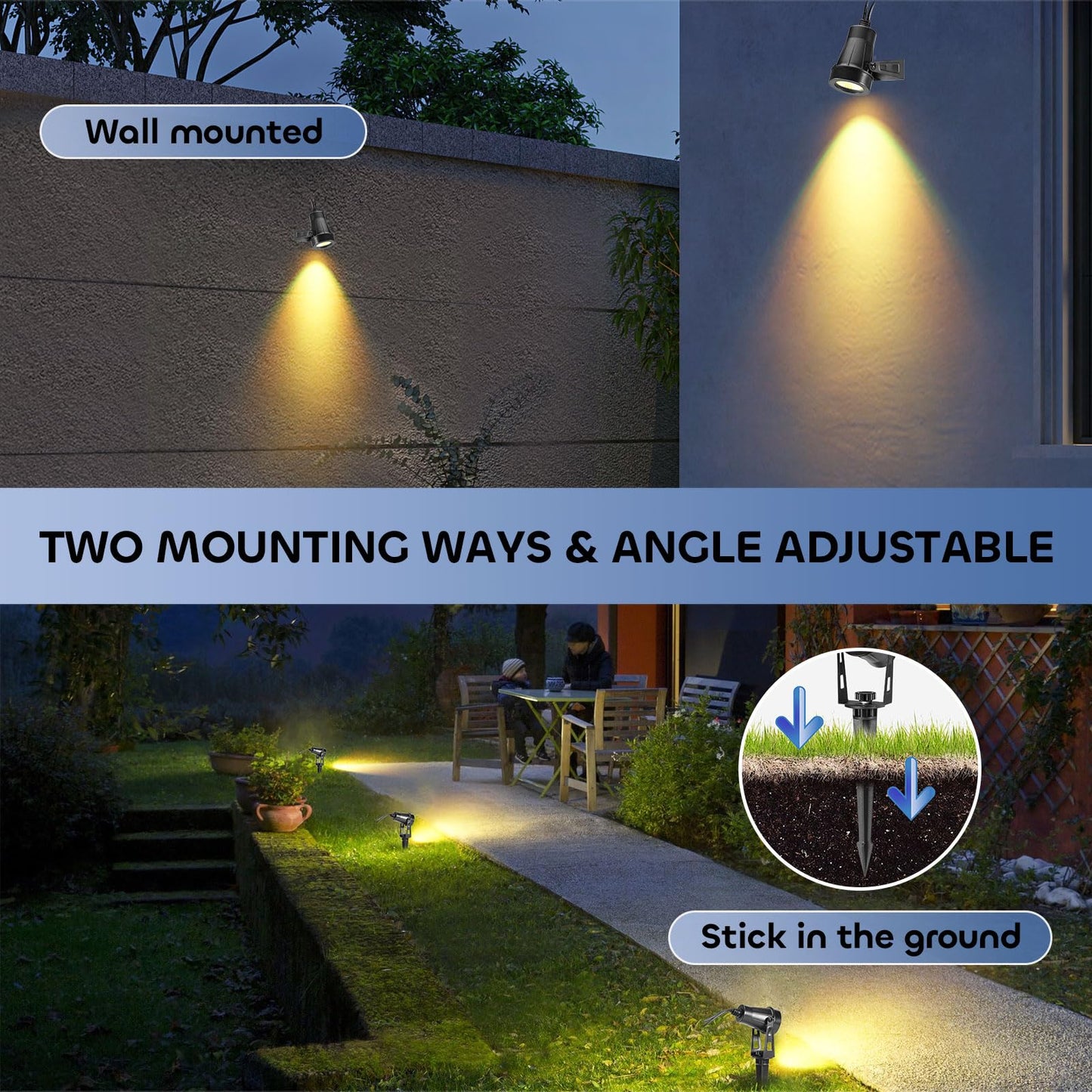 ECOWHO Landscape Lighting with Transformer, IP65 LED Outdoor Spotlights Waterproof 30W 2000LM Warm White 3000K Garden Lights, 90ft Cable for Garden Pathway Yard Tree Uplighting Patio (8 Pack)