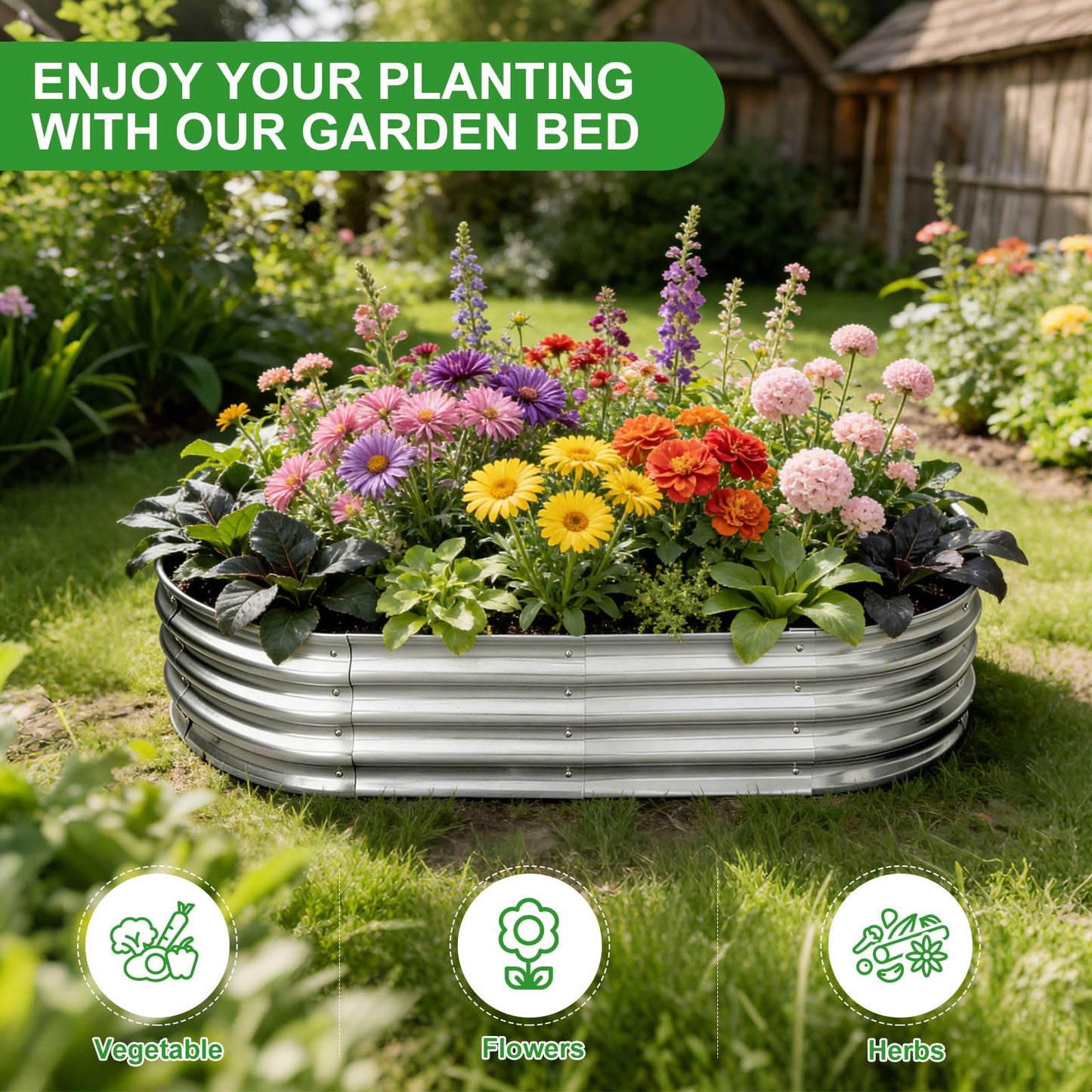 Galvanized Raised Garden Bed - 4x2Ft Heavy Duty Steel Planter Box Outdoor for Vegetables, Fruits, Flowers & Backyard Gardening, Easy Assembly Large Raised Garden Stock Tank