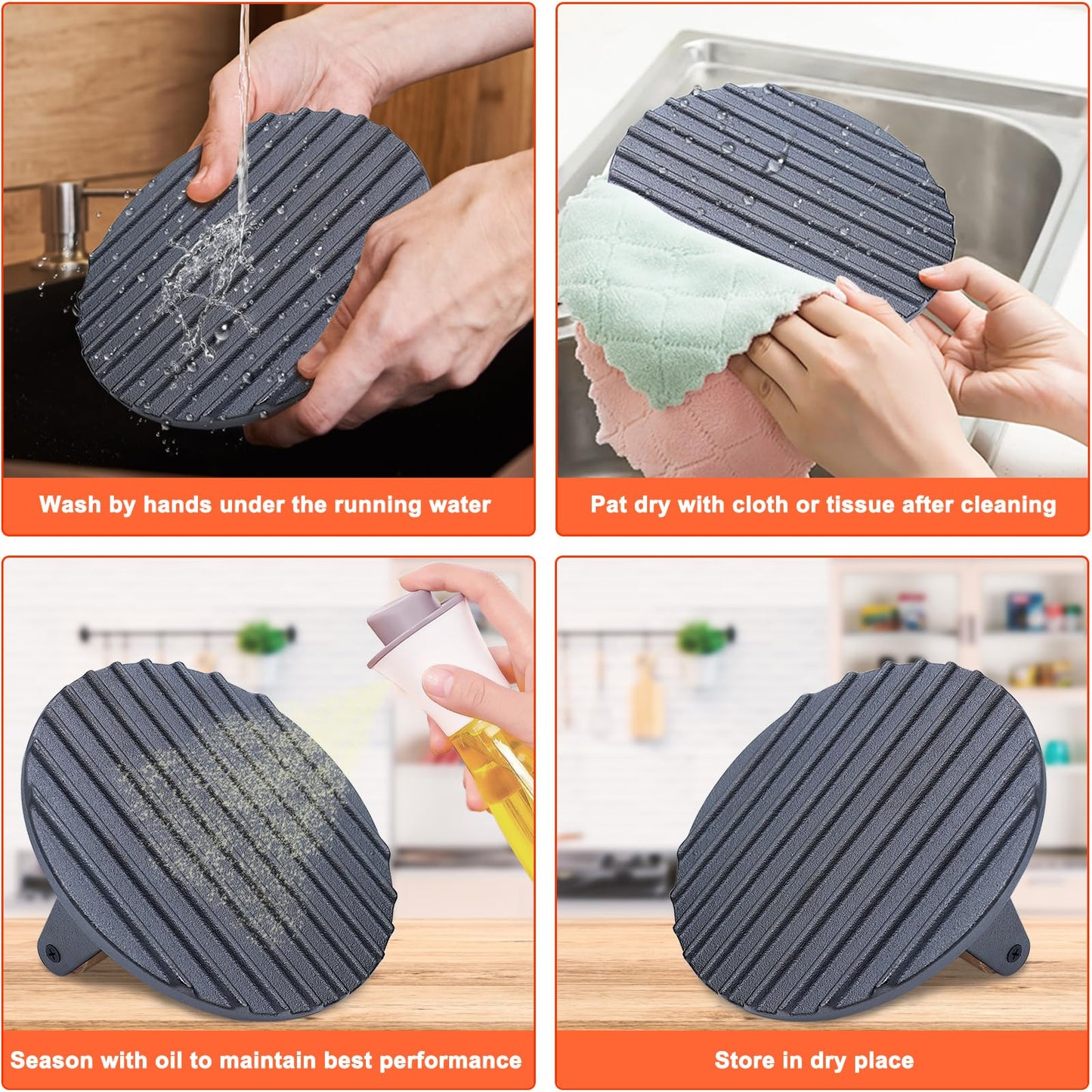Smash Burger Press, Heavy-Duty Cast Iron Meat Press Hamburger Press with Heat Resistant Wooden Handle Hamburger Patty Maker Grill Bacon Sandwich Press Kit, 7" Round & 8.2"X4.3" Rectangle