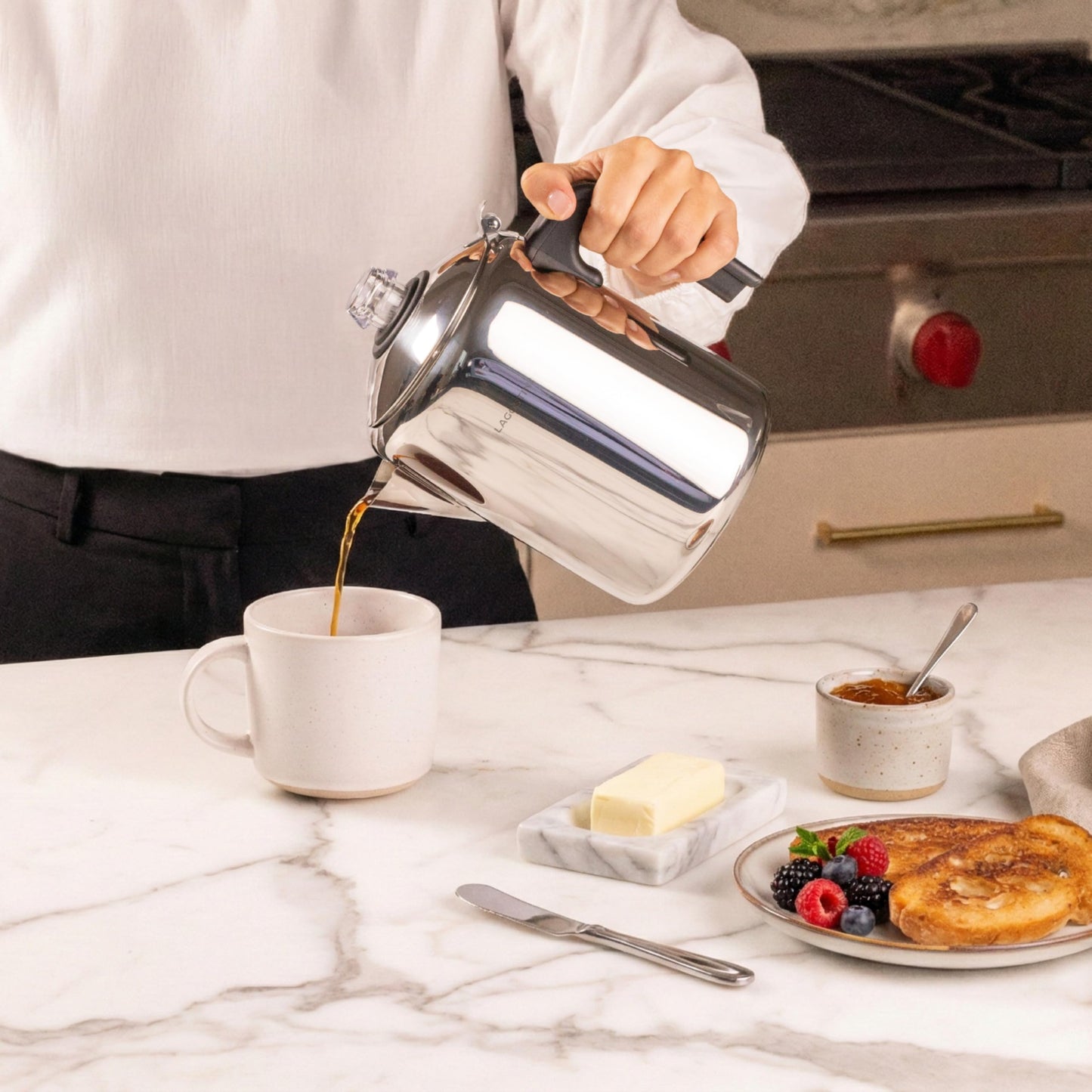Lagostina Stainless Steel Coffee Percolator, 8-Cup Stovetop Coffee Maker, Durable 18/10 Stainless Steel, Permanent Mesh Filter, Drip-Free Spout, silver