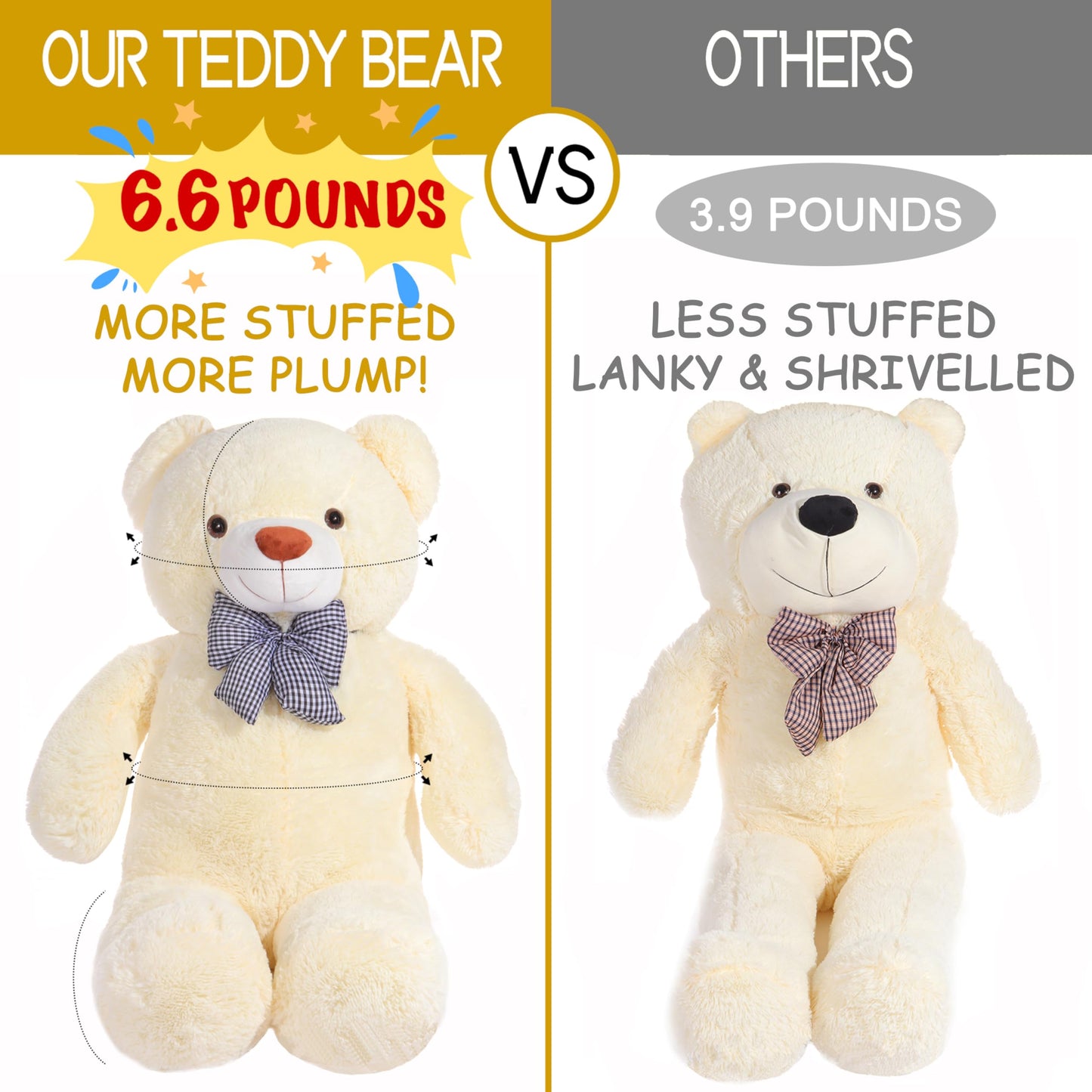IKASA Giant Teddy Bear Stuffed Animal,Large Soft Toys Cute Plush Toy,Jumbo Big Oversized Fat Bears Animals Huge Life Size,Gifts for Kids Girls Boys Childrens (White, 47 inches)