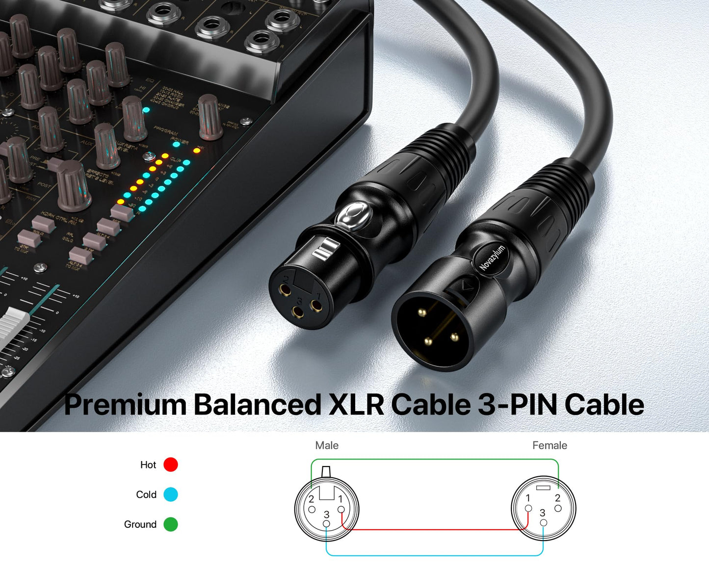 Novazylum XLR Cables 2 Ft 10 Packs - Male to Female Microphone Cable with 3-Pin Balanced Shielded XLR Speaker Cables Mic Cable