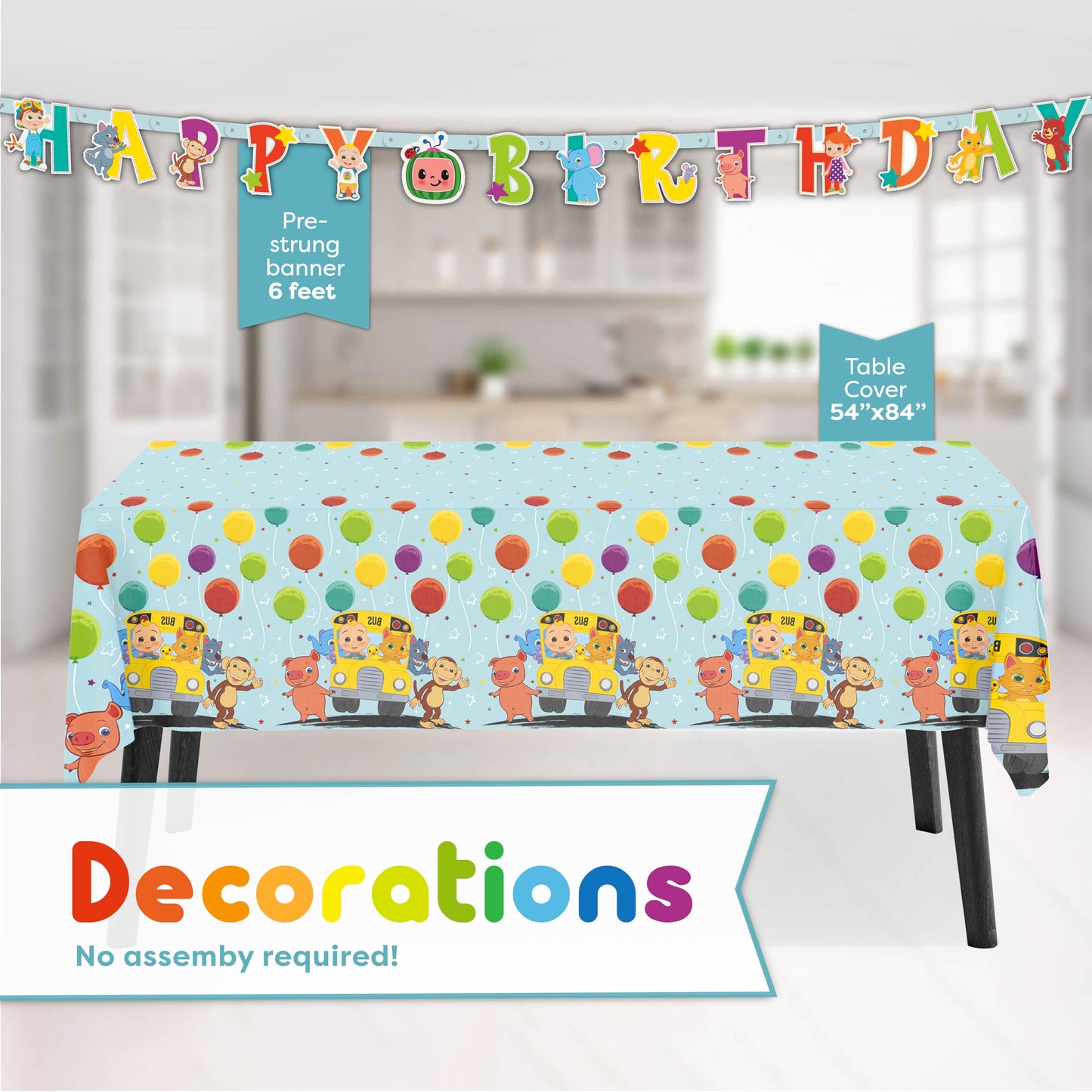 Cocomelon Party Supplies Set | Cocomelon Birthday Party Supplies and Decorations | Serves 16 Guests | With Banner, Table Cover, Plates, Napkins, Cups