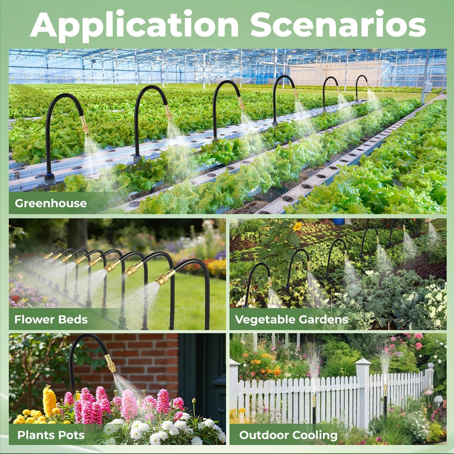 130FT Drip Irrigation System for Garden: 20 Nozzles 1/4" PE Tubing Automatic Watering Kit Adjustable Misting Sprinkler Mister Hose for Water Plants Tape Raised Beds Lawn Outdoor Yard Greenhouse