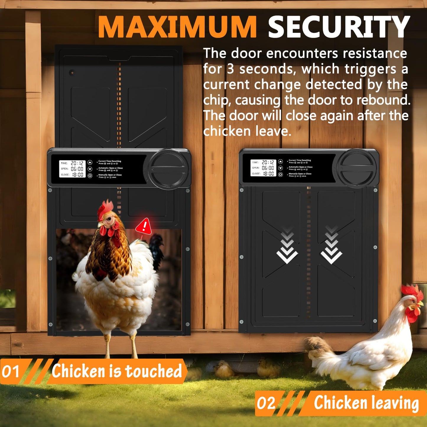 Automatic Chicken Coop Door - Large Chicken Door Automatic, Chicken Coop Door | Aluminum Alloy | Anti-Pinch | Manual & Timer Mode, Automatic Chicken Door with Low Battery Warning