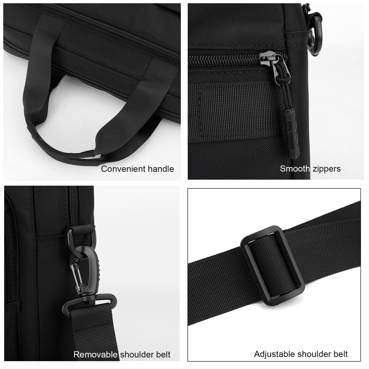 Laptop Bag 14 Inch Briefcase for Men Women Waterproof Nylon Lightweight, Shoulder Messenger Handbag for Business Office Work Travel College Black