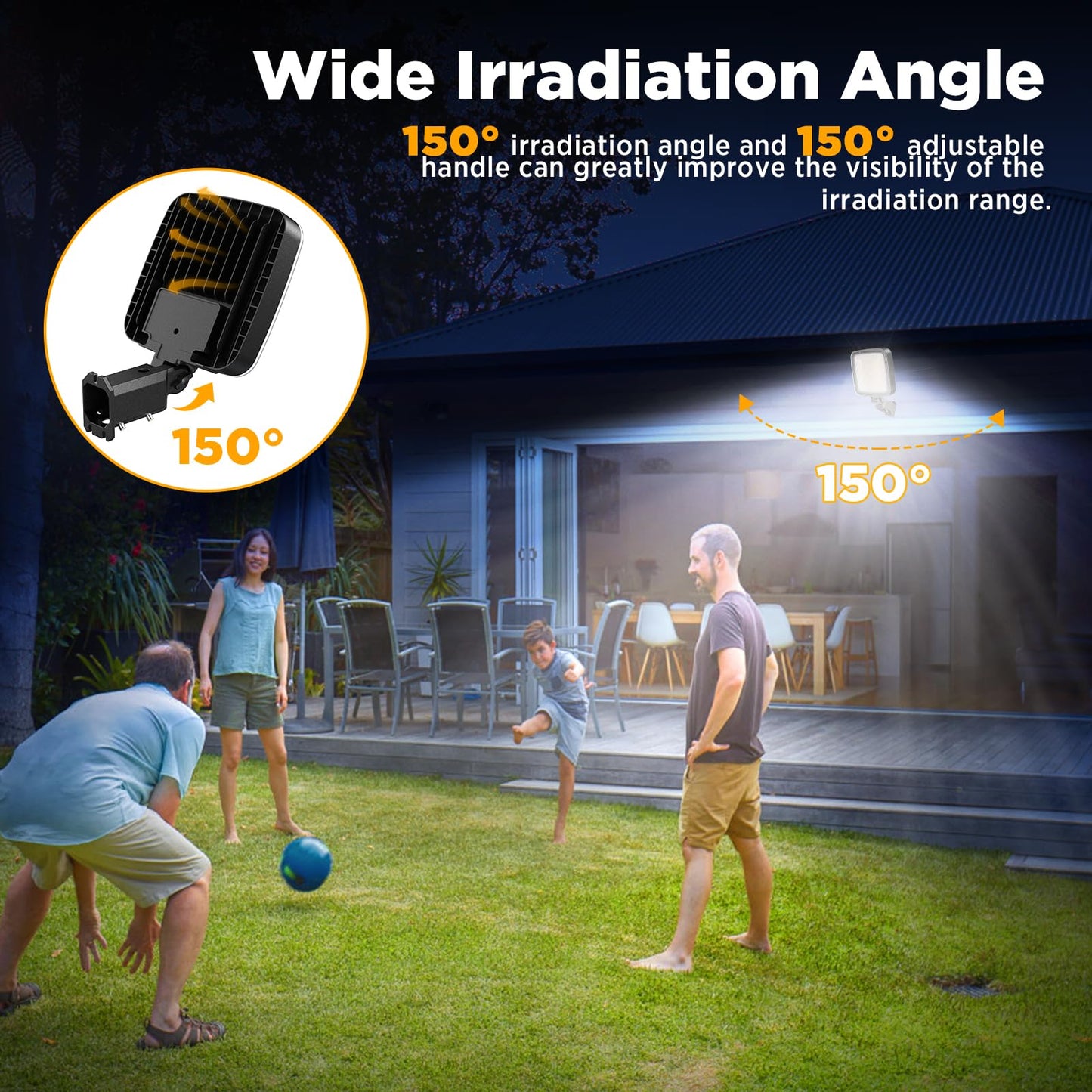 WILLGOTOP 150W LED Parking Lot Light Motion Sensor Flood Light Outdoor, 20000LM LED Barn Light with Dusk to Dawn Photocell, 150° Adjustable Security Lights, 6500K for Garage Yard Farmhouse