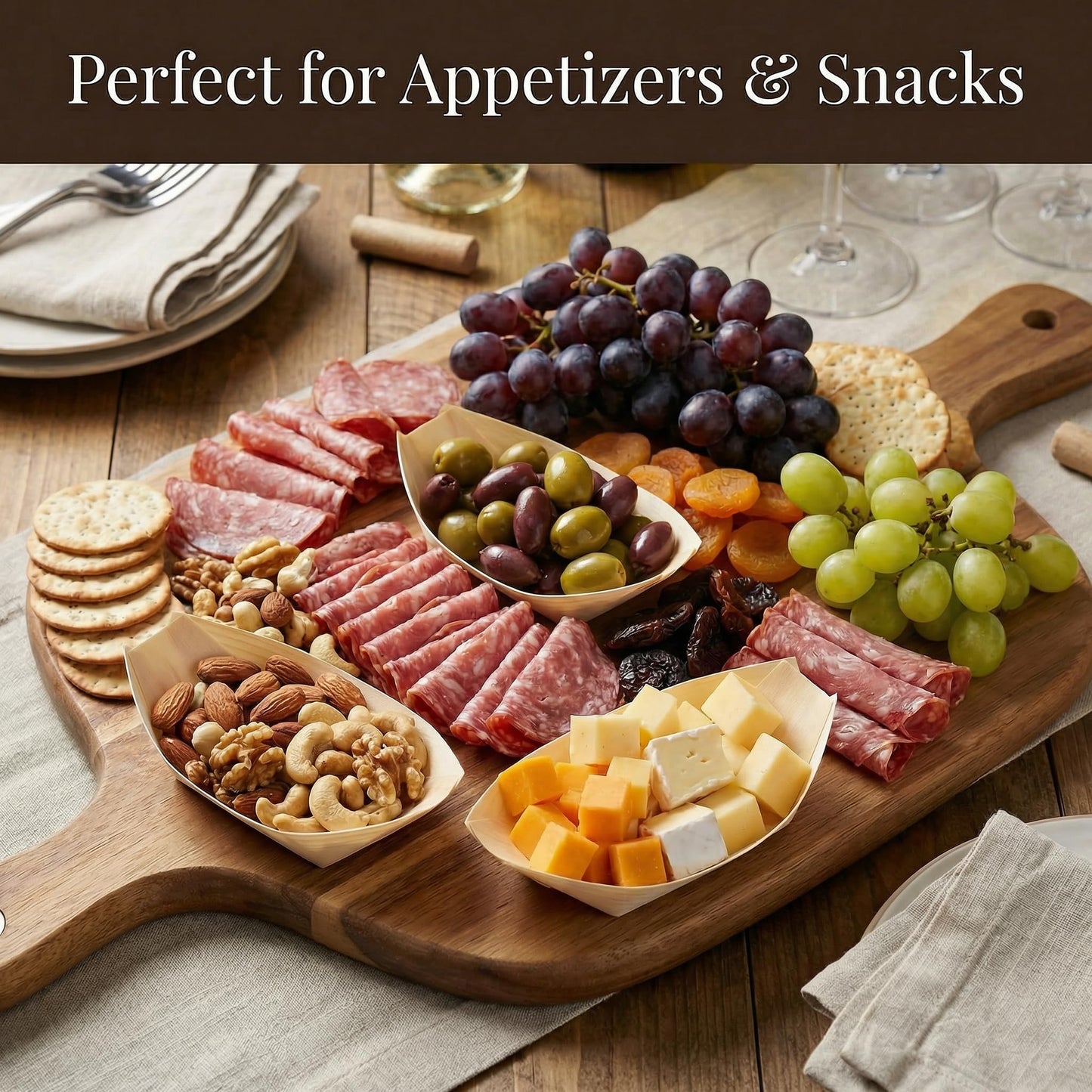 300 Pcs Mini Bamboo Boat Plates, Wooden Sushi Boat Serving Trays, 3” Disposable Pine Wood Bowl Plates for Appetizers, Desserts, Snacks, Biodegradable Catering Party Supplies