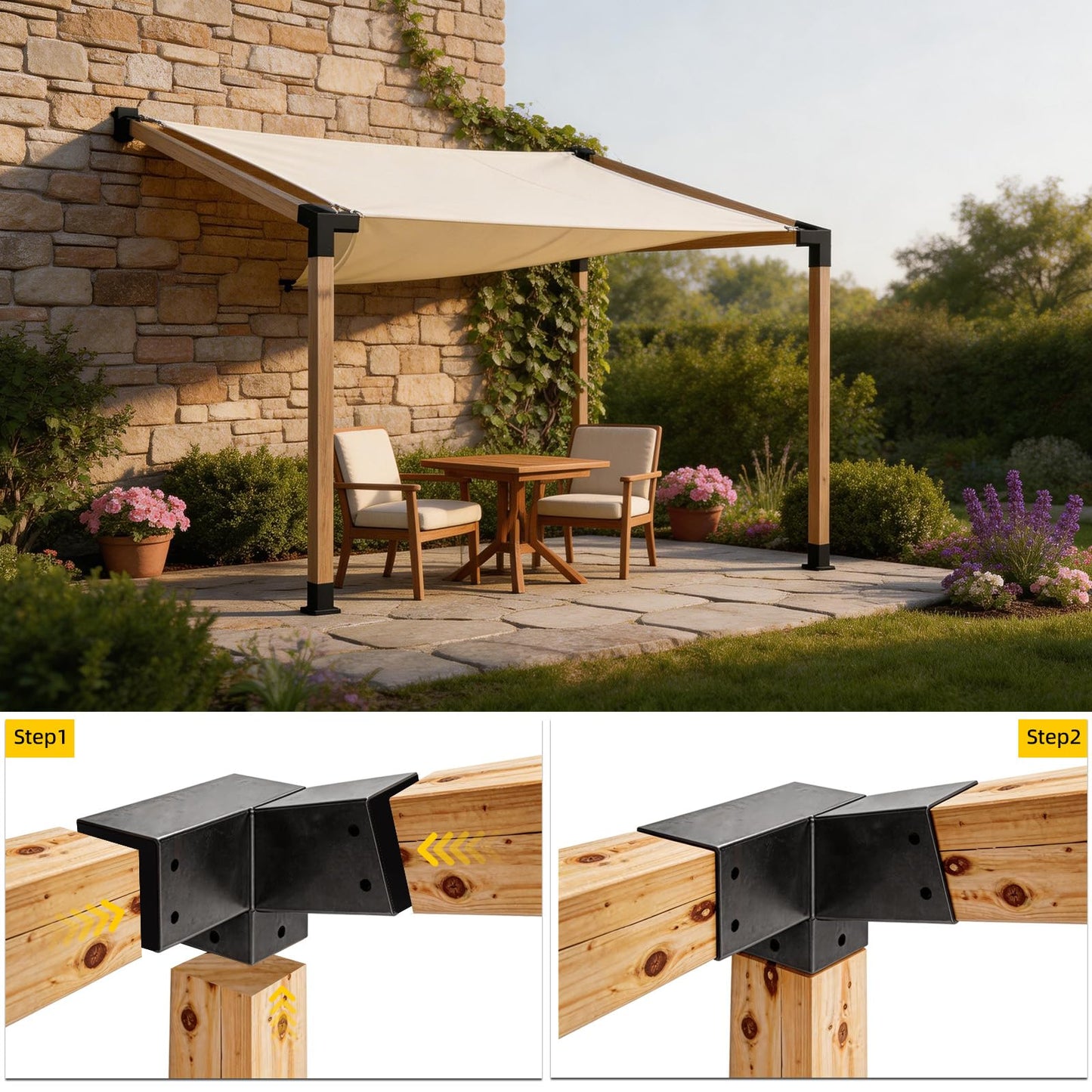 Qrooviiy 15 Degree Pegola Bracket Kits,3-Way Right Corner Woodwork Brackets for 4" x 4" (Actual:3.5"x3.5") Lumber,DIY Gazebo Brackets for Patio Pergolas, Gazebos, Log Cabin W/Hardware - 2Pack
