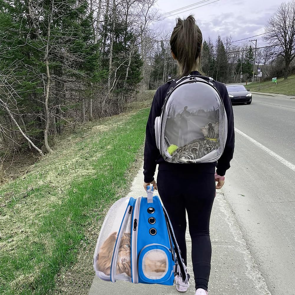 Bubble Cat Backpack,Expandable Backpack for Cats,Fit up to15 lbs Cats,Pet Outdoor Backpack (Blue, Front Expan)