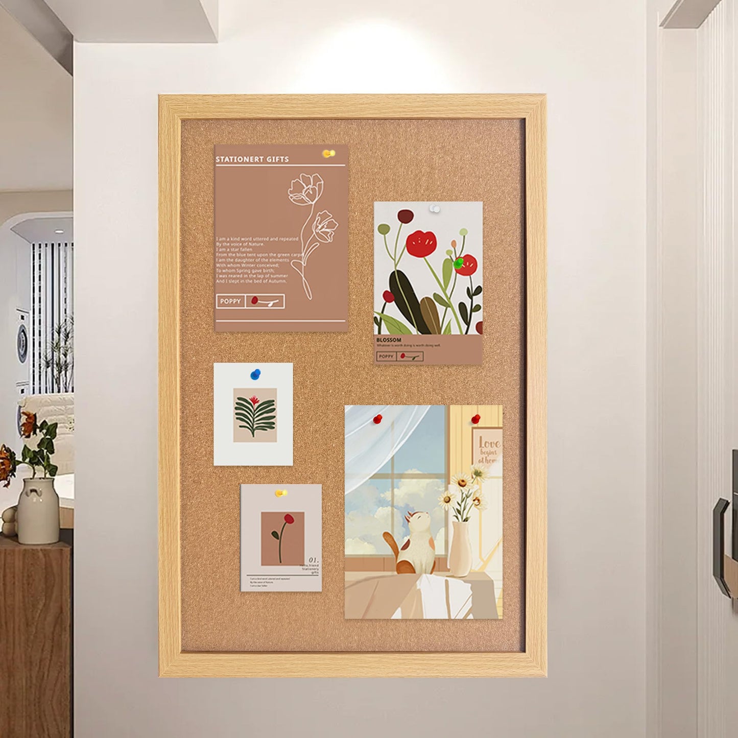 Yunihome Cork Bulletin Board, 36x24 Inches Hanging Cork Board Wooden Framed with Pins for Wall, Dorm Room, Office, Home Decor – Natural Cork & Black Frame