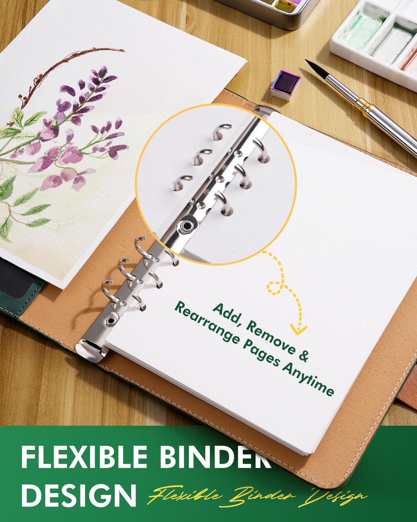Fuumuui Watercolour Journal 6.5"x9.1", 100% Cotton Watercolour Paper Pad 140LB/300GSM, Cold Pressed 20 Sheets Travel Watercolor Sketchbook with Travel Brush for Art Painting, Drawing, Mixed Media