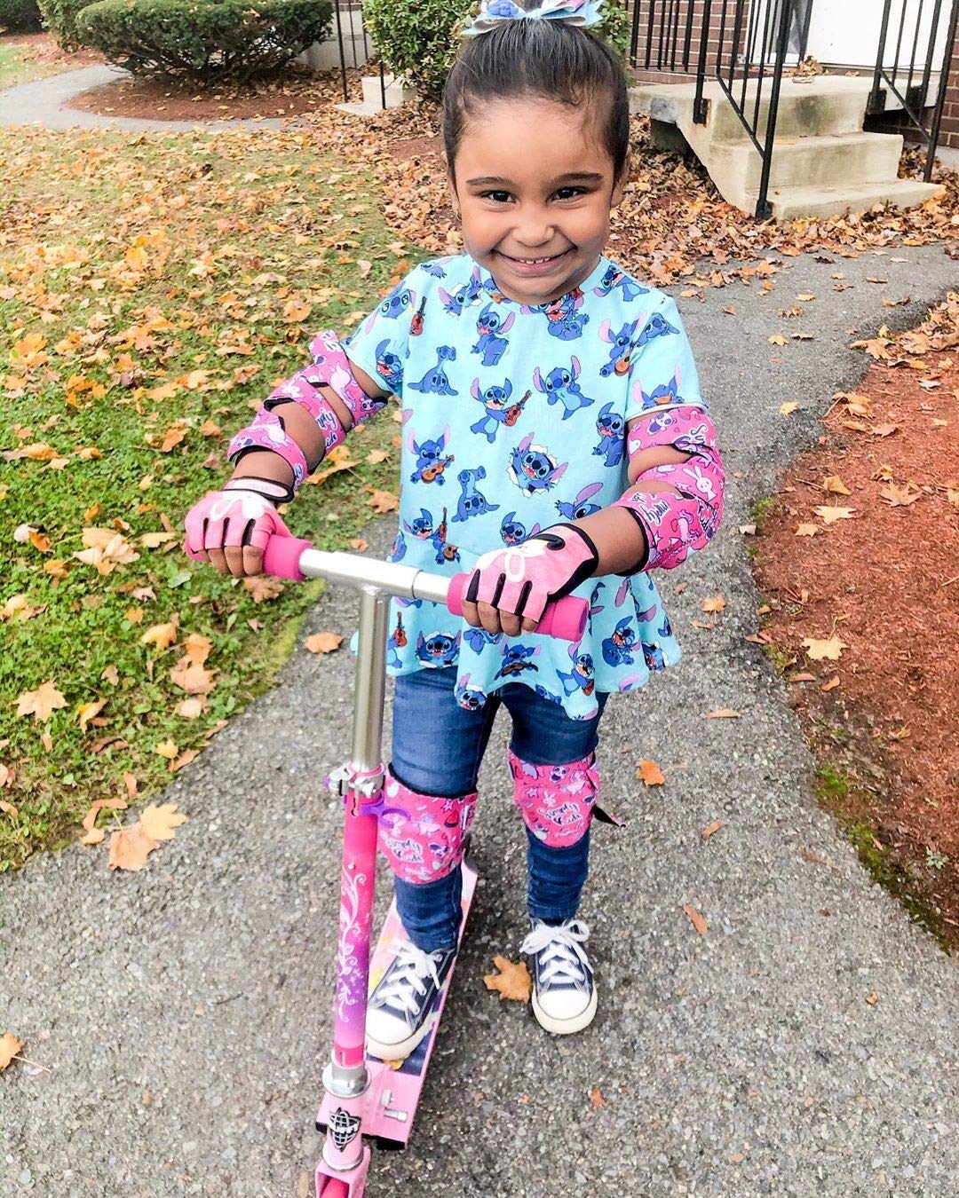 Simply Kids Toddler Knee and Elbow Pads with Bike Gloves - Unisex Kids Protective Gear Set for Roller-Skate, Skateboard, Cycling, Pink