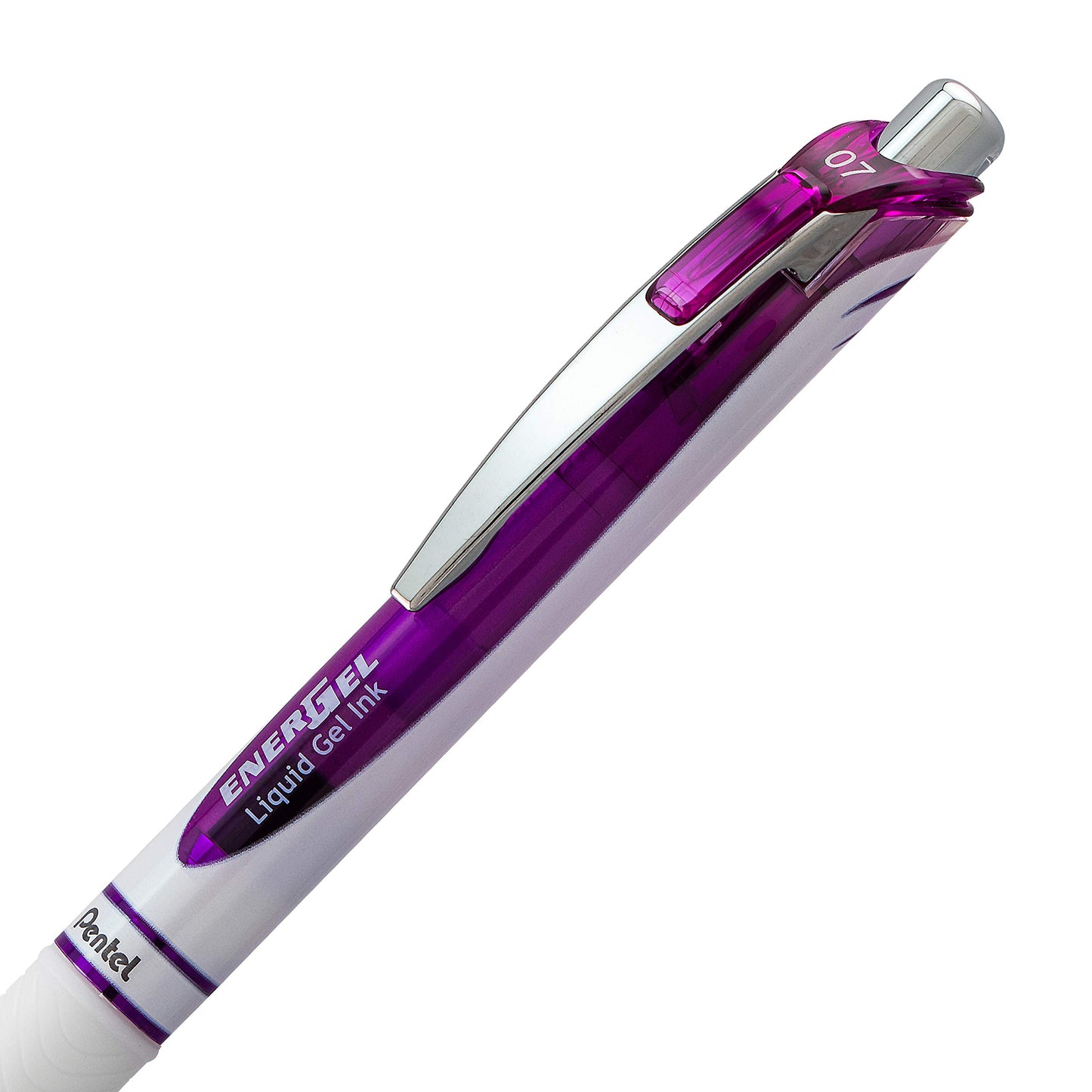 Pentel EnerGel Pearl Retractable Liquid Gel Rollerball Pen, Everyday Use, Office Supplies, School Supplies, 0.7mm Medium, White Barrel, Violet Ink, BL77PW-V, Box of 12