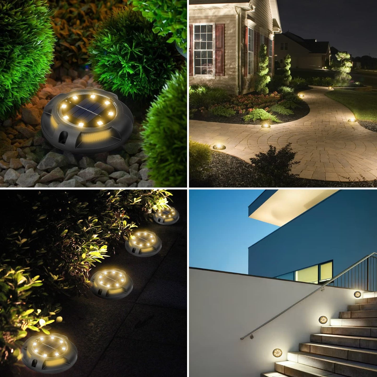 Fohil 12 Pack Solar Ground Lights Outdoor,12 LEDs Solar Disk Lights Waterproof In-ground Lights for Pathway Lawn Yard Patio Walkway Driveway Deck Garden Decor