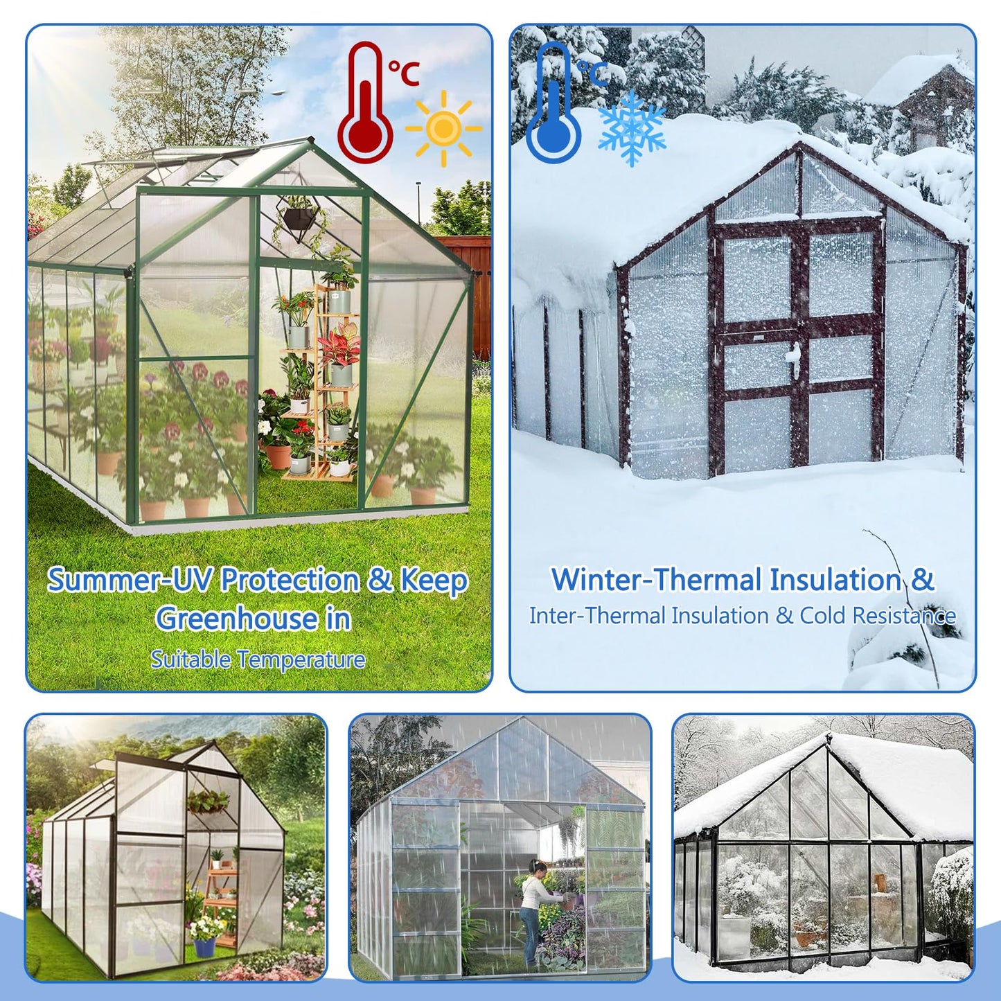 6pack Polycarbonate Greenhouse Panels, 4' x 2' x 0.24" Thickness Twin Wall Polycarbonate Sheets with 5Pcs Aluminum Connecting Strips & 50Pcs W Clips, UV Protected Clear Plastic Roof Panels
