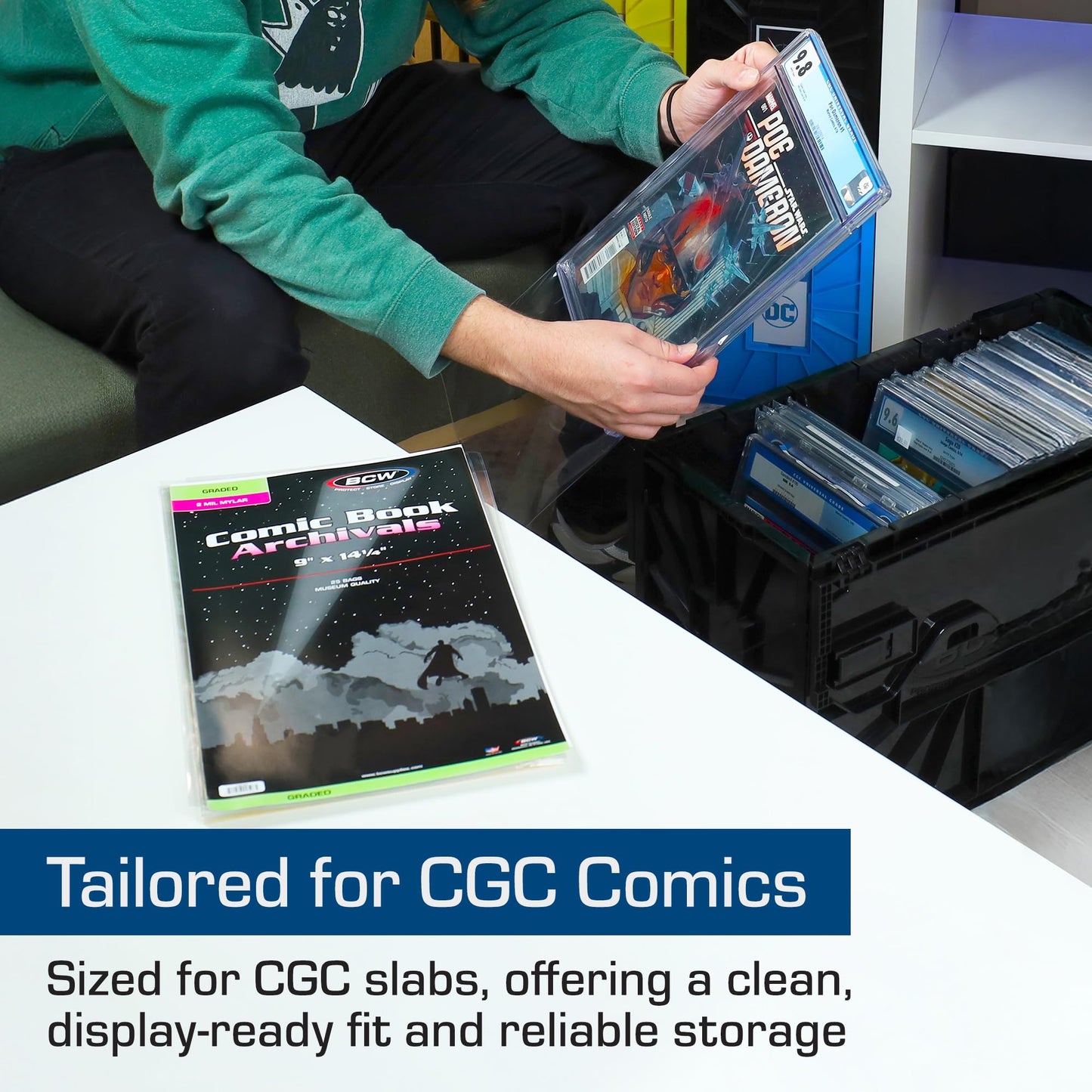 BCW Graded Mylar Comic Book Bags - 25ct | Archival Polyester Protection | Fits CGC Graded Comics | 2 Mil Thickness | 1-1/2" Flap for Secure Closure | 9 x 14 1/4 | Clear Comic Storage