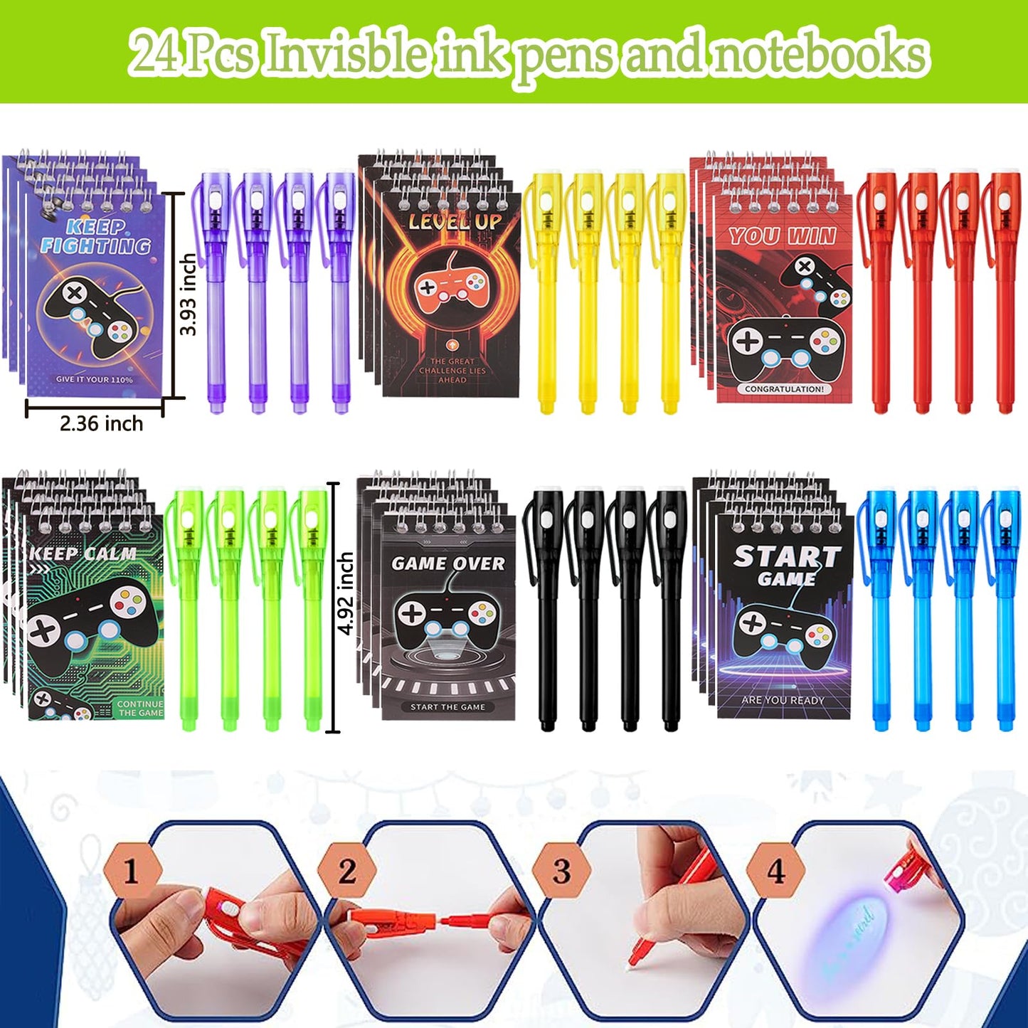 EODVICS 120 Pcs Video Game Party Favors Party Supplies Invisible Ink Pen Notebook Silicone Bracelet Gift Paper Bag Video Game Controller Keychain Birthday Supplies for Kids Gamer Party Favors