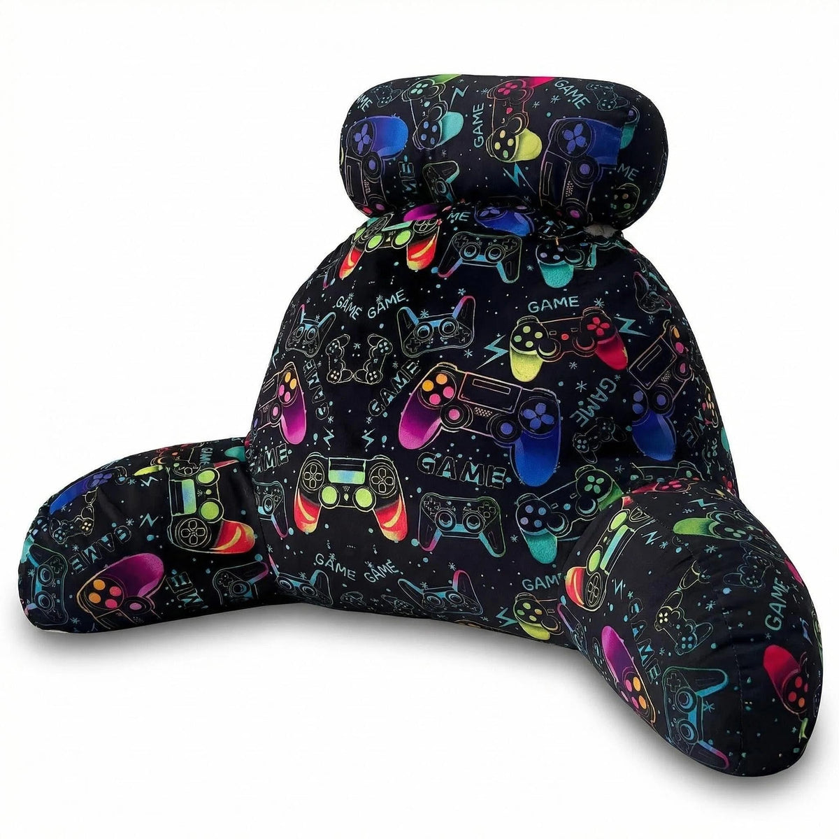 Reading Pillow with Gamepad Prints Large Backrest with Arms for Adult Kids Back Pillow for Bed & Couch Sitting Up with Arms & Washable Cover (Gamepad)