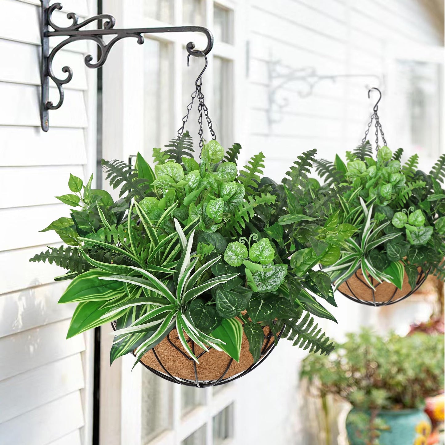 DEMIUKO 18PCS Artificial Plants Outdoor UV Resistant Artificial Greenery Stems Fake Ferns Shrubs Faux Plastic Plants for Planter Garden Patio Porch Window Box Home Decor (Greenery, 18PCS)