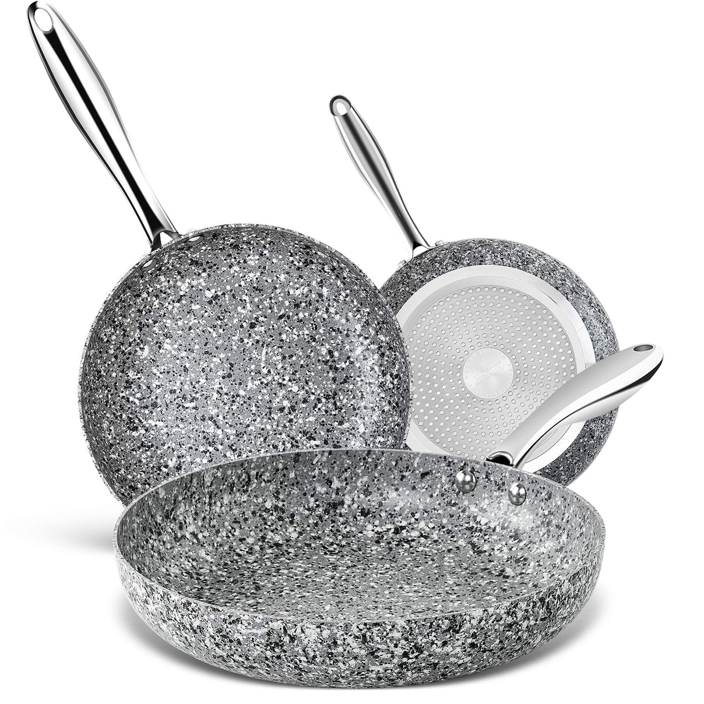 MICHELANGELO Stone Frying Pans Set 8/9.5/11 inch, Nonstick Frying Pans with 100% APEO & PFOA-Free Stone Non Stick Coating, Granite Skillet Set, Nonstick Skillets 3 Pcs