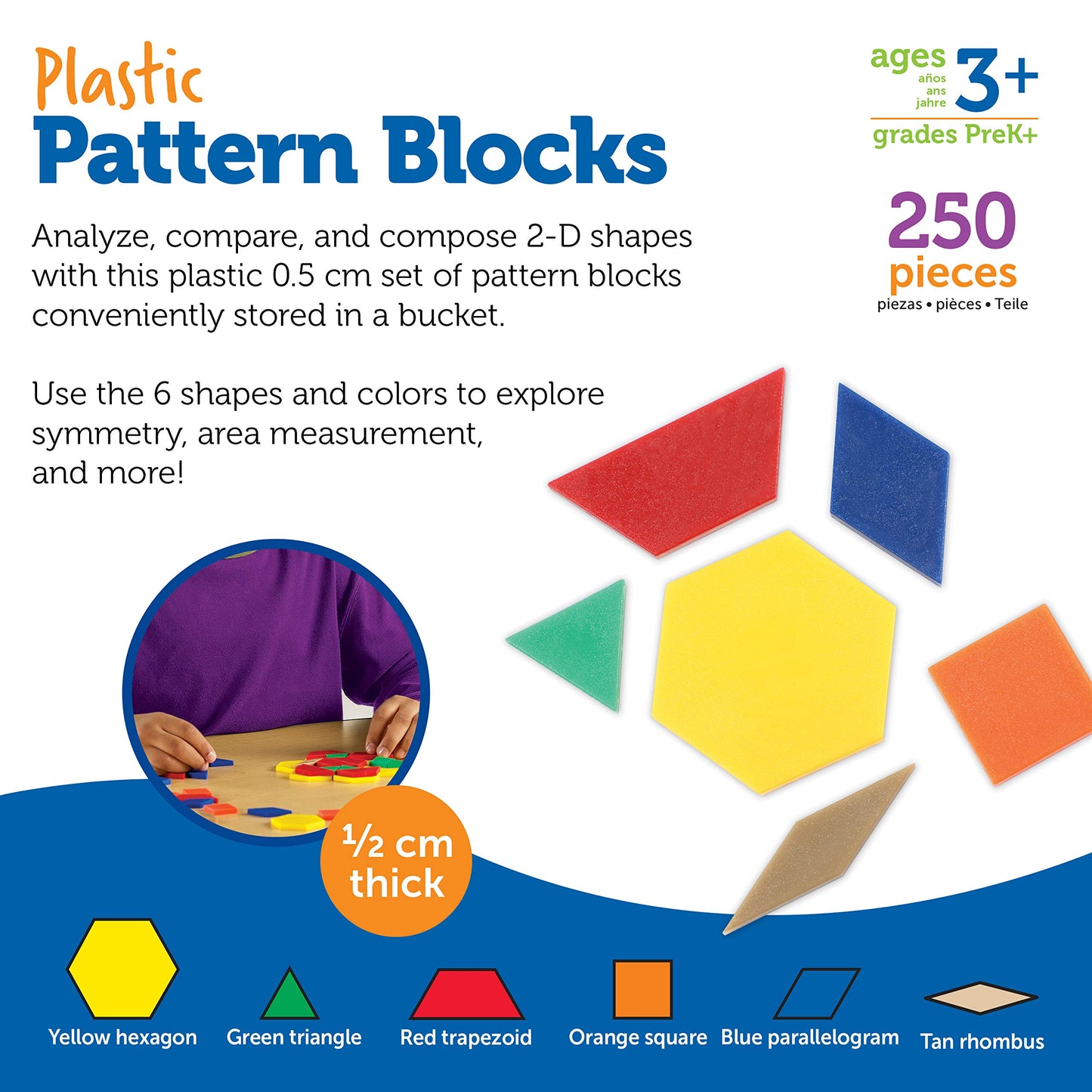 Learning Resources LER0134 Plastic Pattern Blocks, Shape Recognition, Early Math Skills, Set of 250, Ages 4+