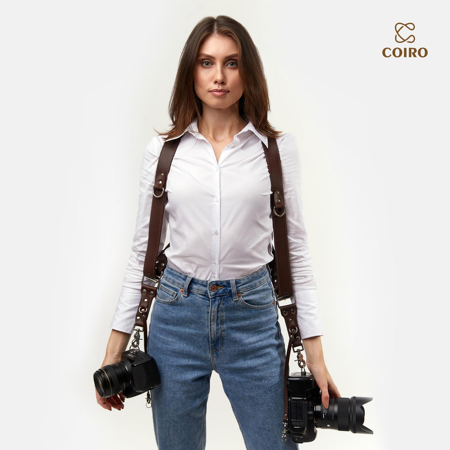 Camera Strap Accessories for Two-Cameras ? Dual Shoulder Leather Harness ? Multi Camera Gear for DSLR/SLR by ProInStyle.