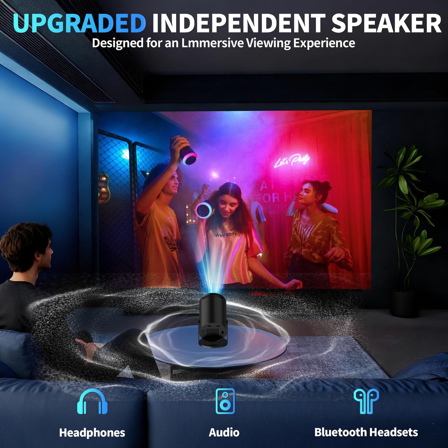 [Built-in Apps & 2026 Upgraded] Mini Projector Support 4K 1080P Auto Keystone 180° Rotatable with WiFi 6 and Bluetooth 5.4, Projector Portable Compatibile with HDMI/TV Stick/Memory Stick/Laptop-Black